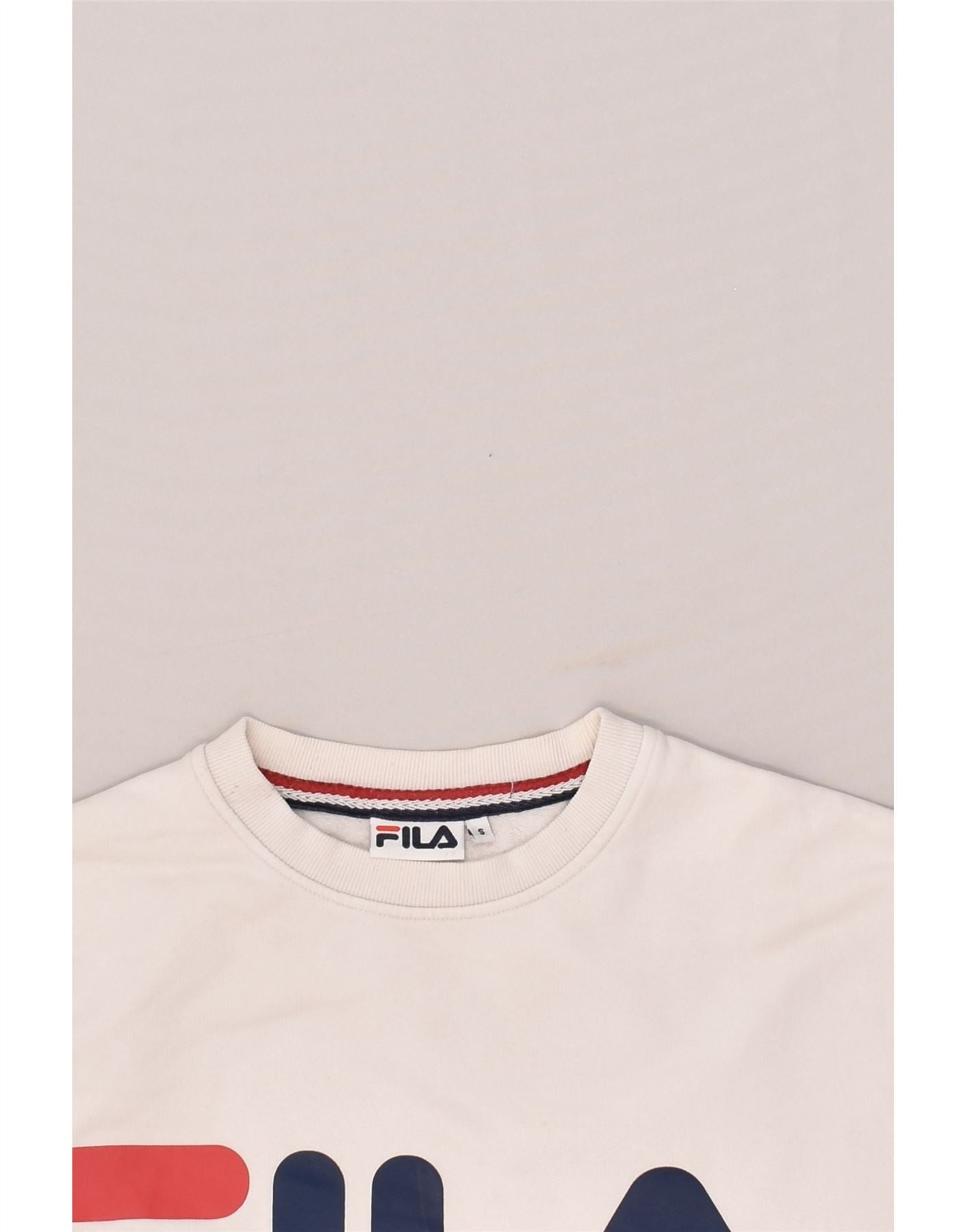 FILA Mens Graphic Sweatshirt Jumper Small White Cotton | Vintage Fila | Thrift | Second-Hand Fila | Used Clothing | Messina Hembry