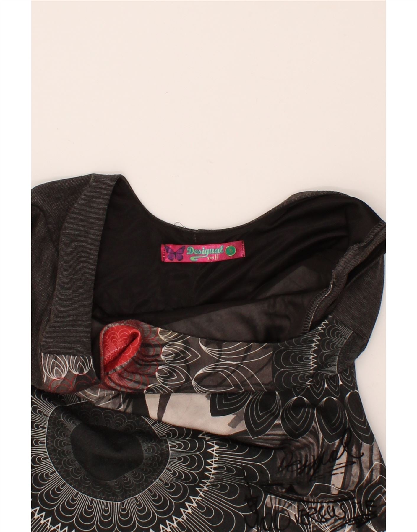 DESIGUAL Womens Graphic Bodycon Dress UK 8 Small Grey Floral Vintage Desigual and Second-Hand Desigual from Messina Hembry