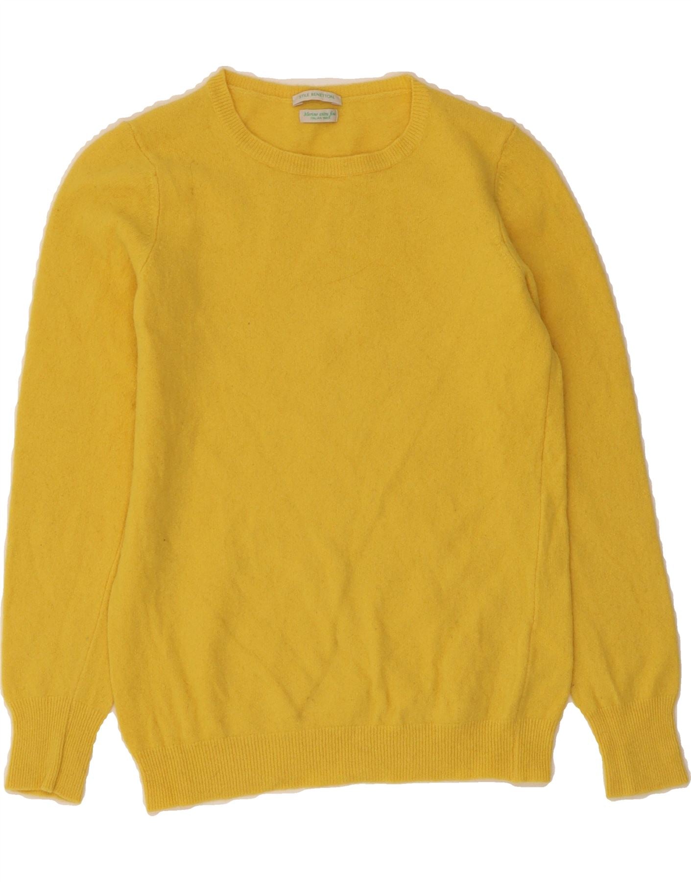 BENETTON Womens Boat Neck Jumper Sweater UK 14 Large Yellow Wool Vintage Benetton and Second-Hand Benetton from Messina Hembry