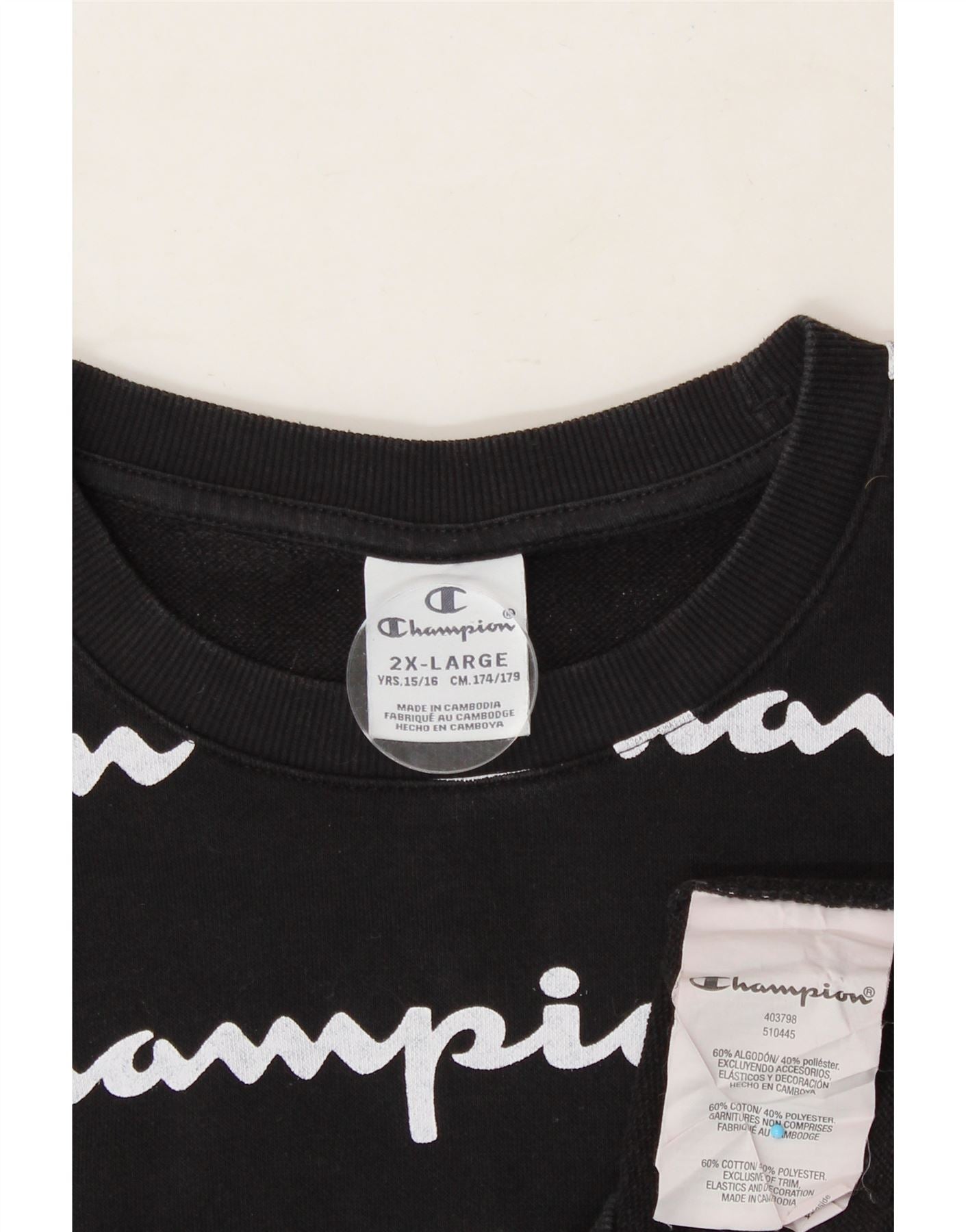CHAMPION Girls Graphic Sweatshirt Jumper 15-16 Years 2XL Black Cotton Vintage Champion and Second-Hand Champion from Messina Hembry