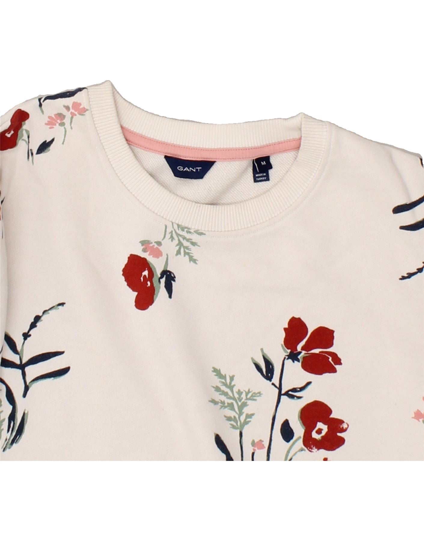GANT Womens Graphic Crop Sweatshirt Jumper UK 14 Medium White Floral Vintage Gant and Second-Hand Gant from Messina Hembry