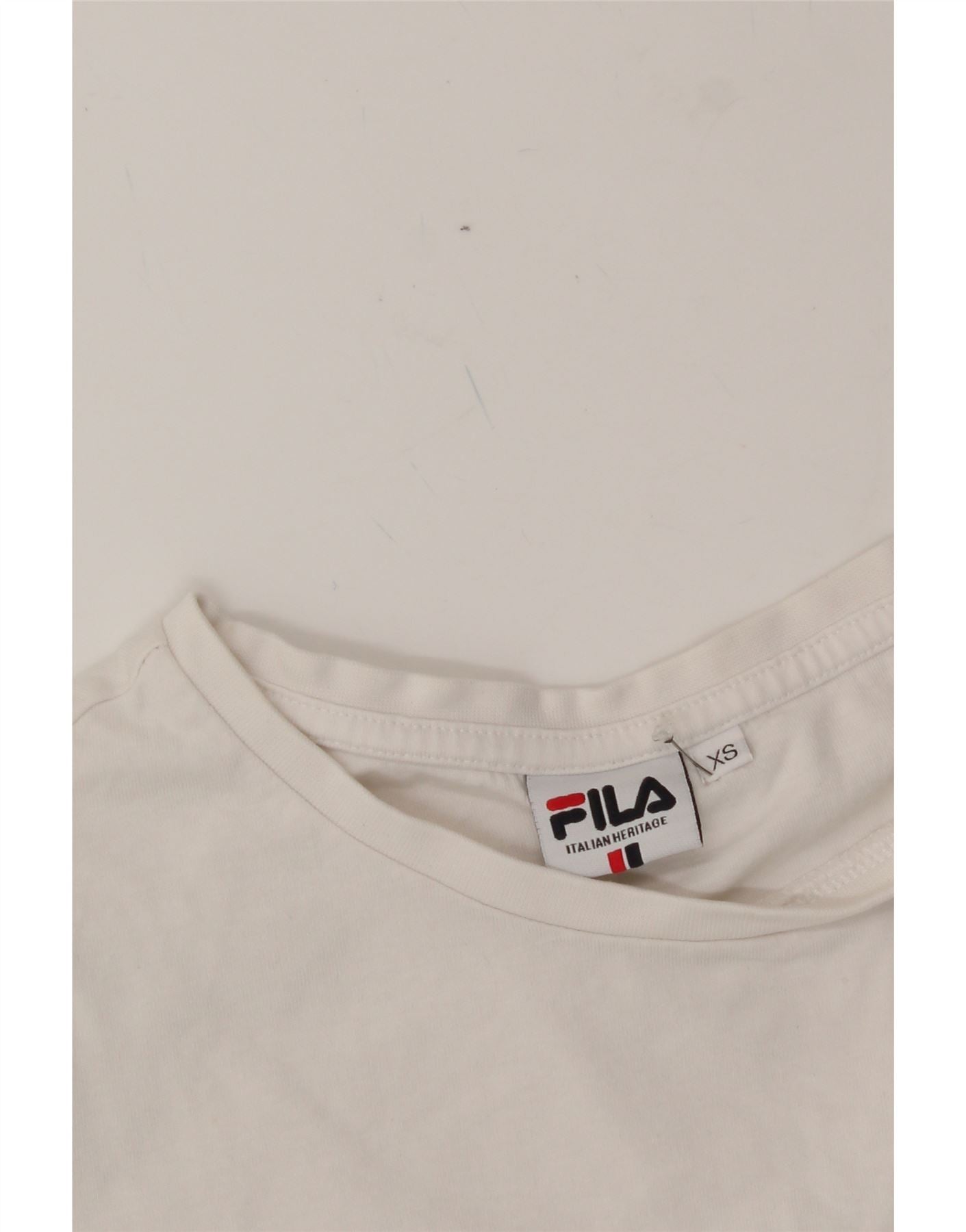 FILA Womens Oversized Graphic T-Shirt Top UK 6 XS White Cotton Vintage Fila and Second-Hand Fila from Messina Hembry