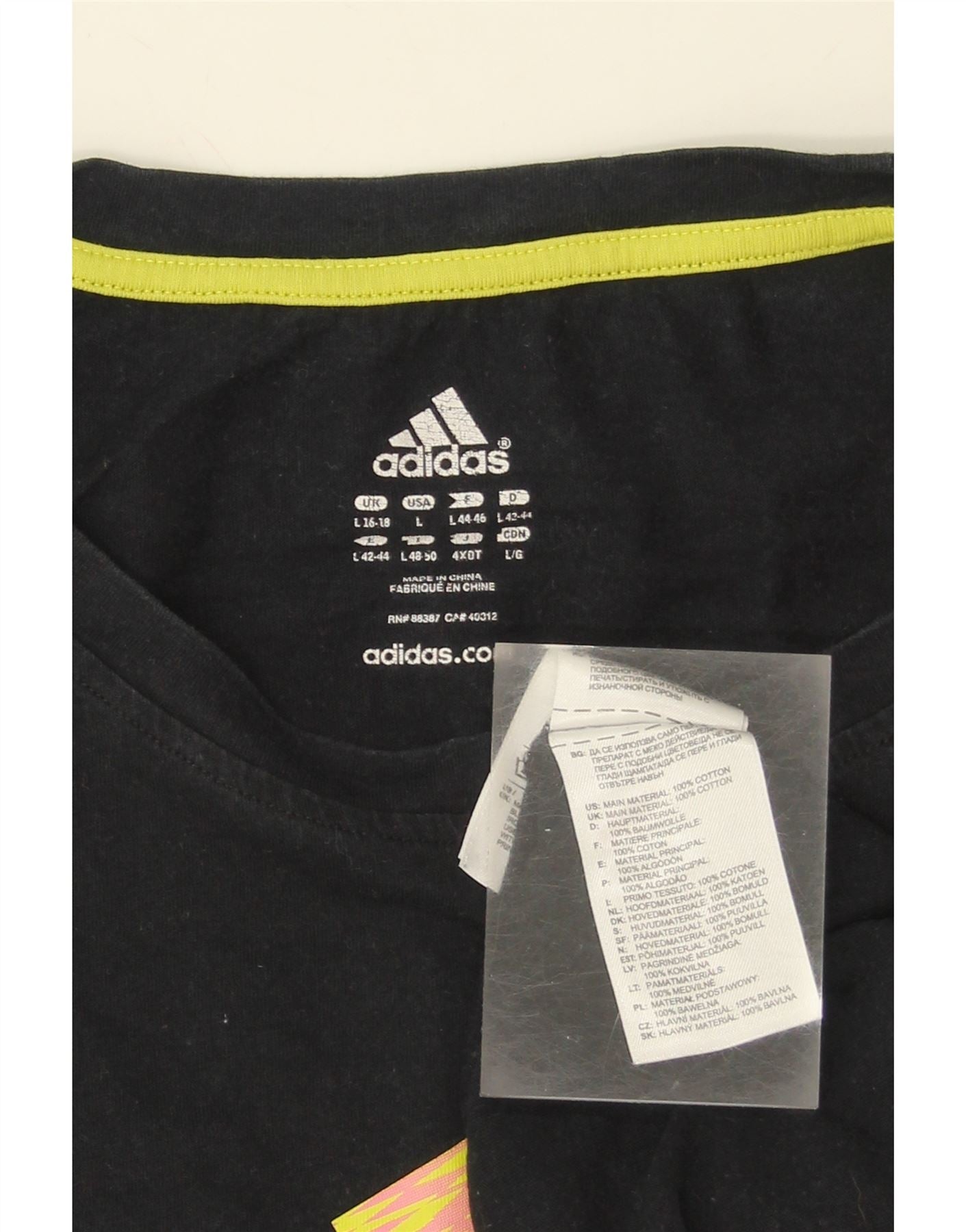 ADIDAS Womens Graphic T-Shirt Top UK 16/18 Large Black Cotton Vintage Adidas and Second-Hand Adidas from Messina Hembry