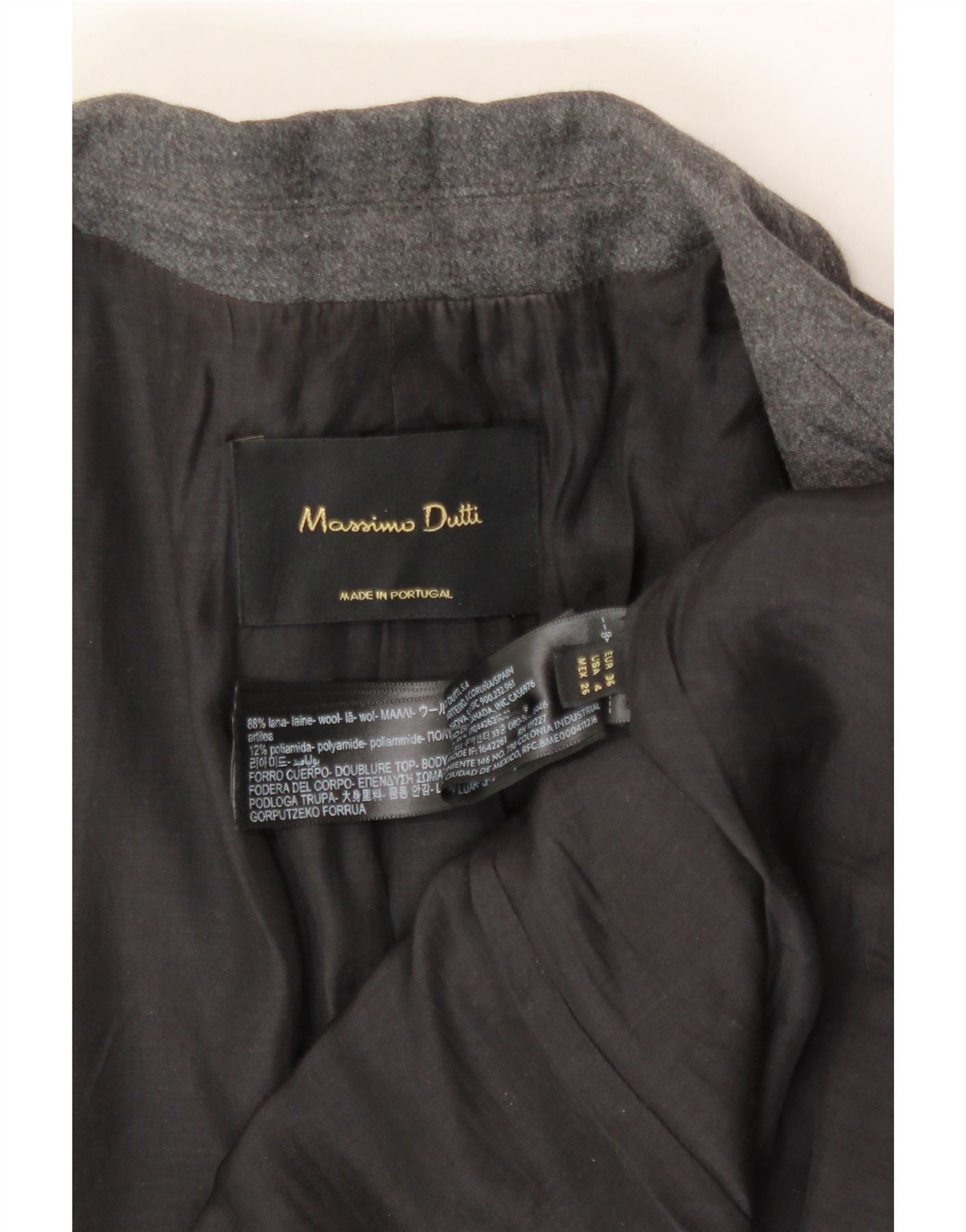 MASSIMO DUTTI Womens Double Breasted Blazer Jacket EU 36 XS Grey Wool Vintage Massimo Dutti and Second-Hand Massimo Dutti from Messina Hembry