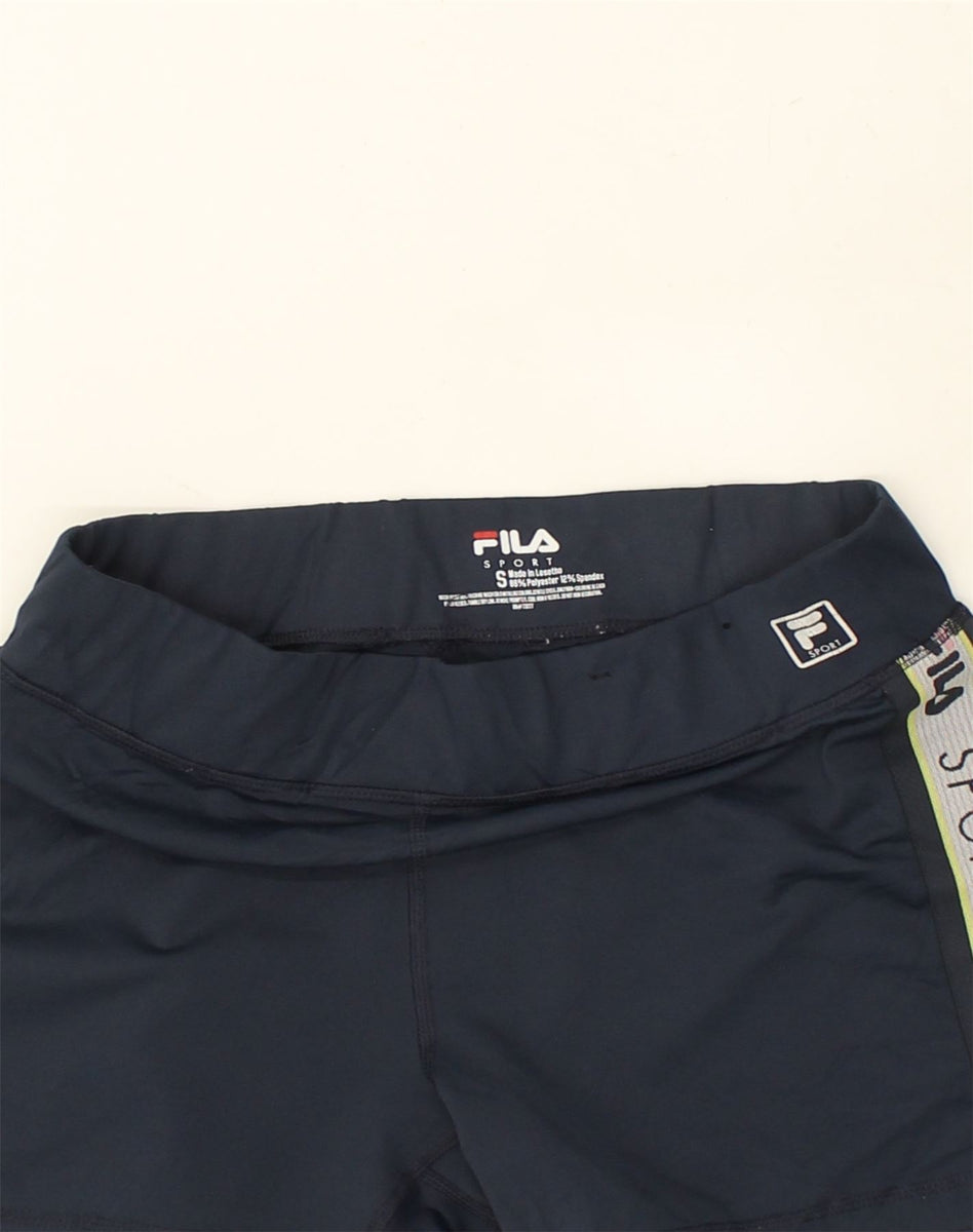 FILA Womens Graphic Sport Shorts UK 8 Small Navy Blue Polyester