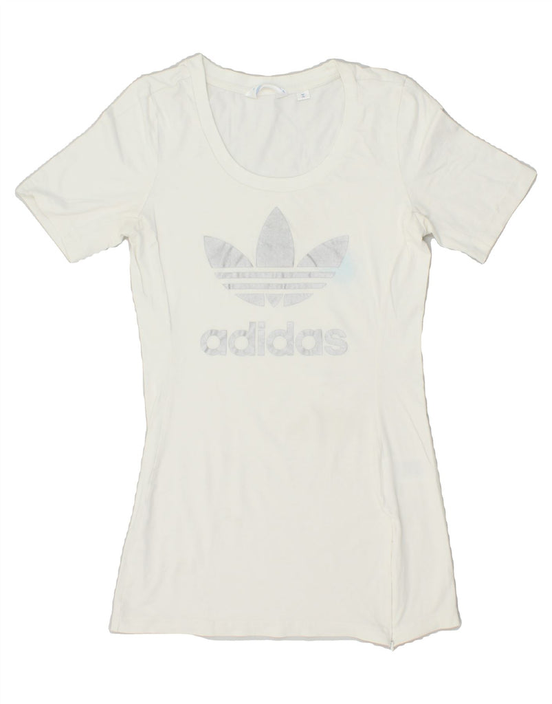 ADIDAS Womens Graphic T-Shirt Top IT 40 Small White Cotton | Vintage Adidas | Thrift | Second-Hand Adidas | Used Clothing | Messina Hembry 
