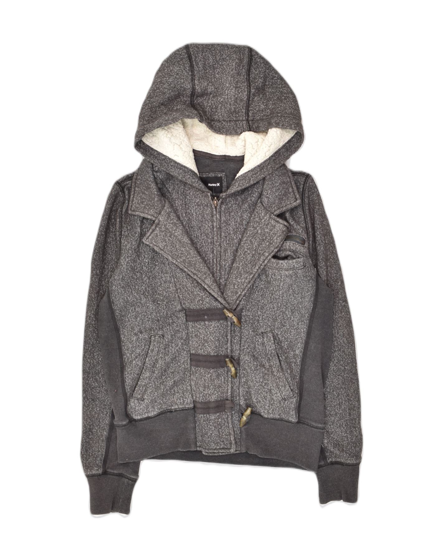 HURLEY Womens Zip Hoodie Sweater UK 4 XS Grey Colourblock Cotton | Vintage Hurley | Thrift | Second-Hand Hurley | Used Clothing | Messina Hembry
