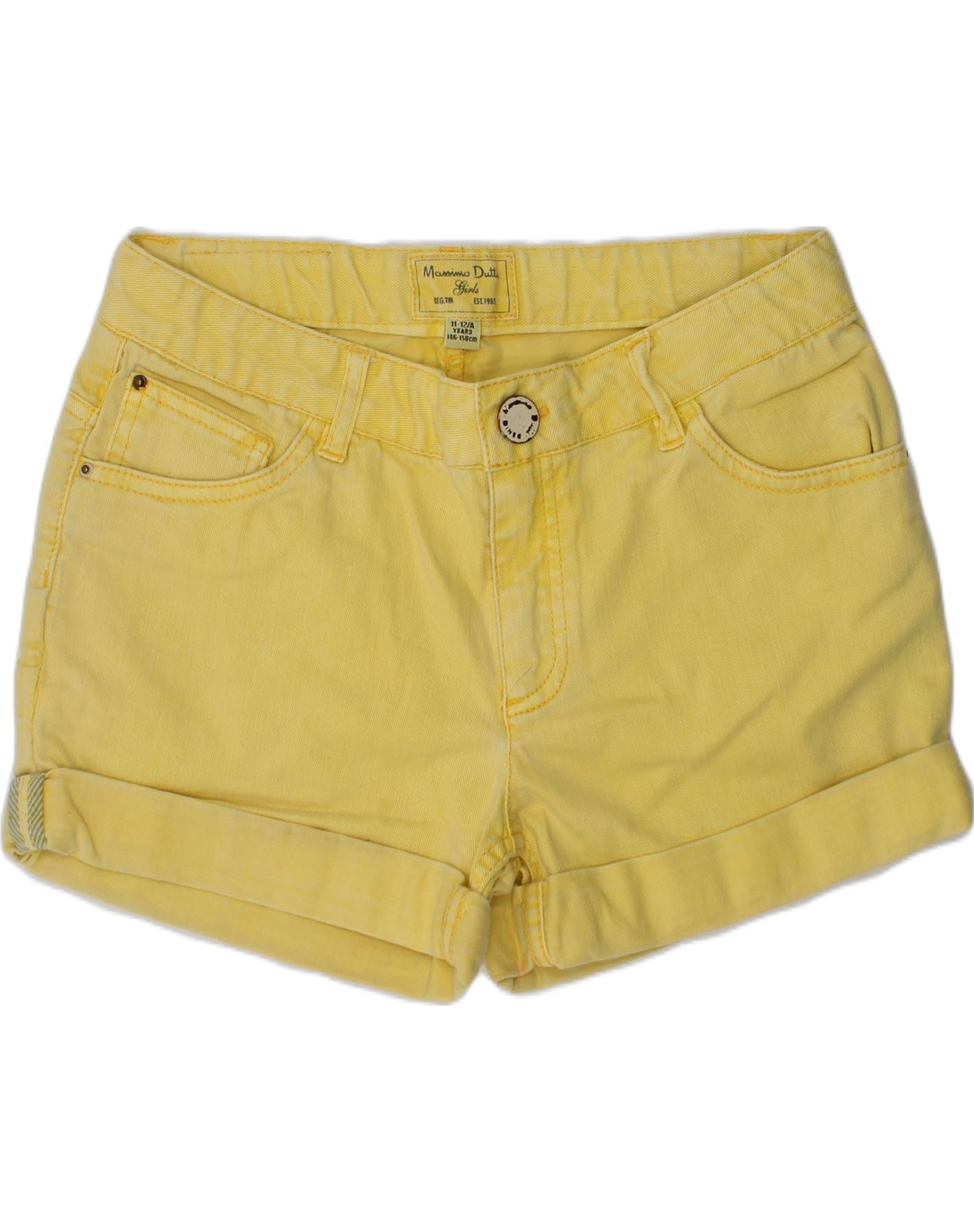 MASSIMO DUTTI Girls Denim Shorts 11-12 Years W26 Yellow Cotton | Vintage Massimo Dutti | Thrift | Second-Hand Massimo Dutti | Used Clothing | Messina Hembry