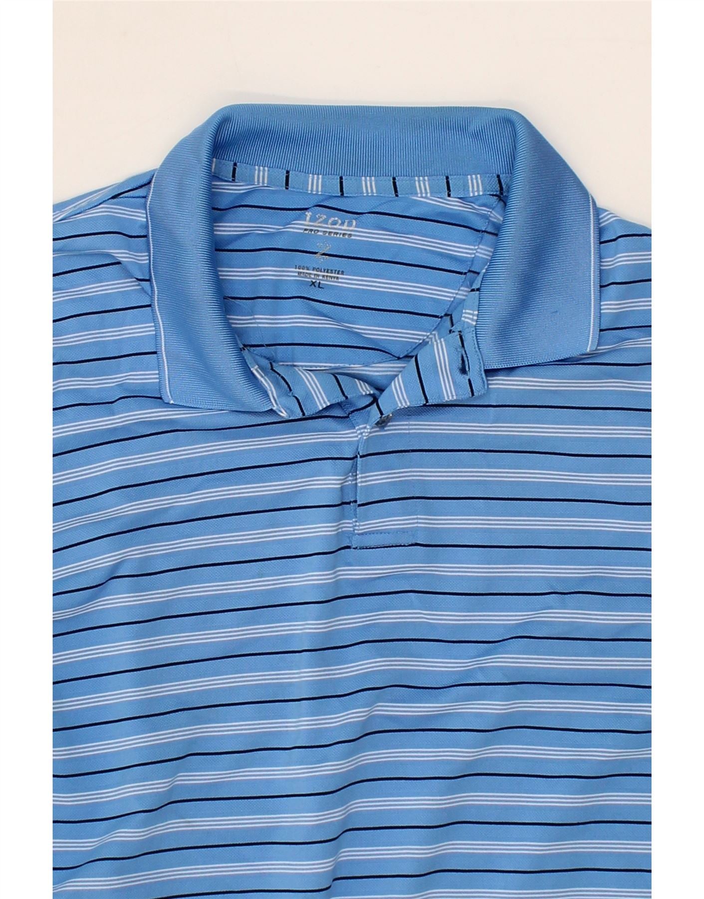 IZOD Mens Polo Shirt XL Blue Striped Polyester Vintage Izod and Second-Hand Izod from Messina Hembry