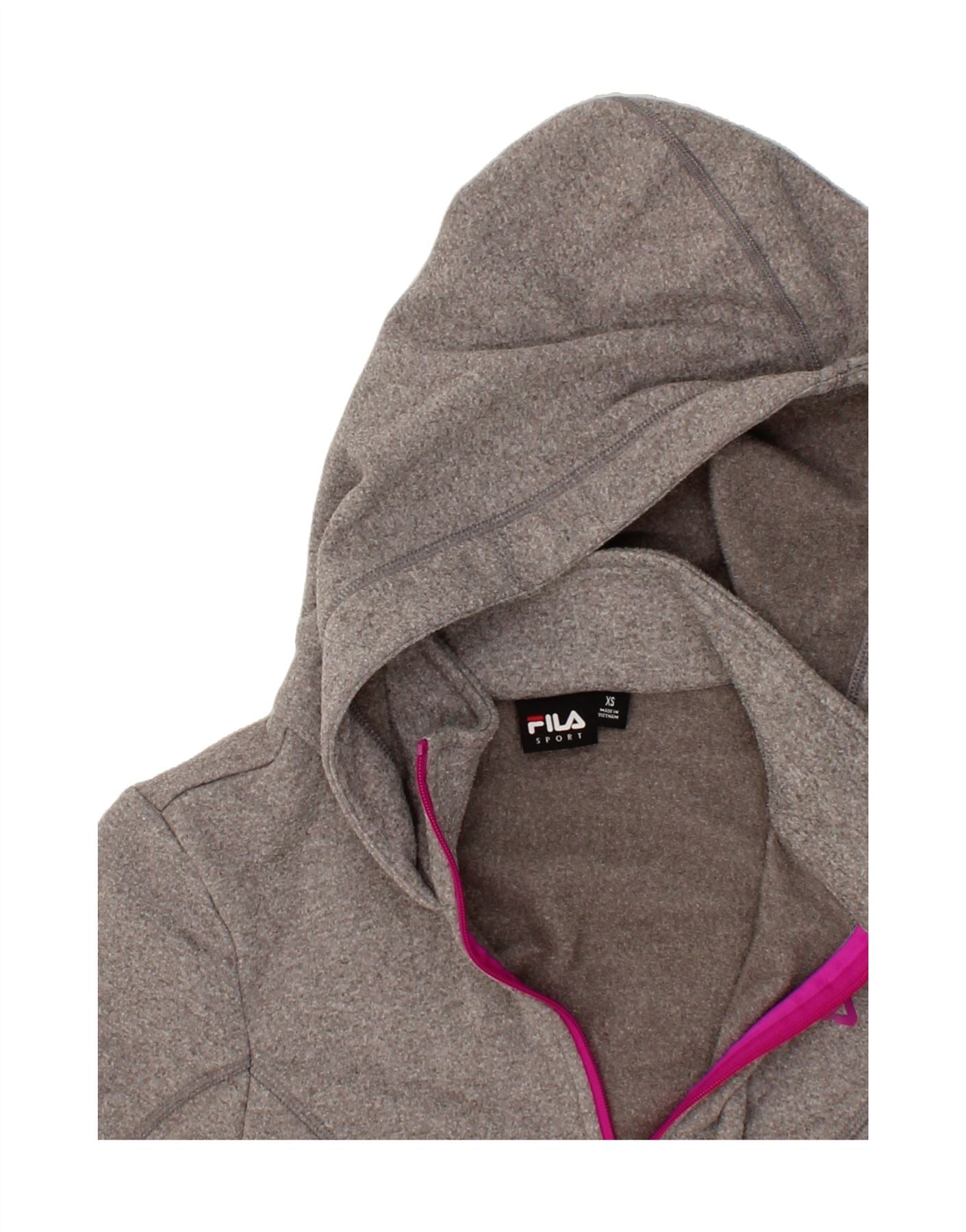 FILA Womens Zip Neck Hoodie Jumper UK 6 XS Grey Polyester Vintage Fila and Second-Hand Fila from Messina Hembry