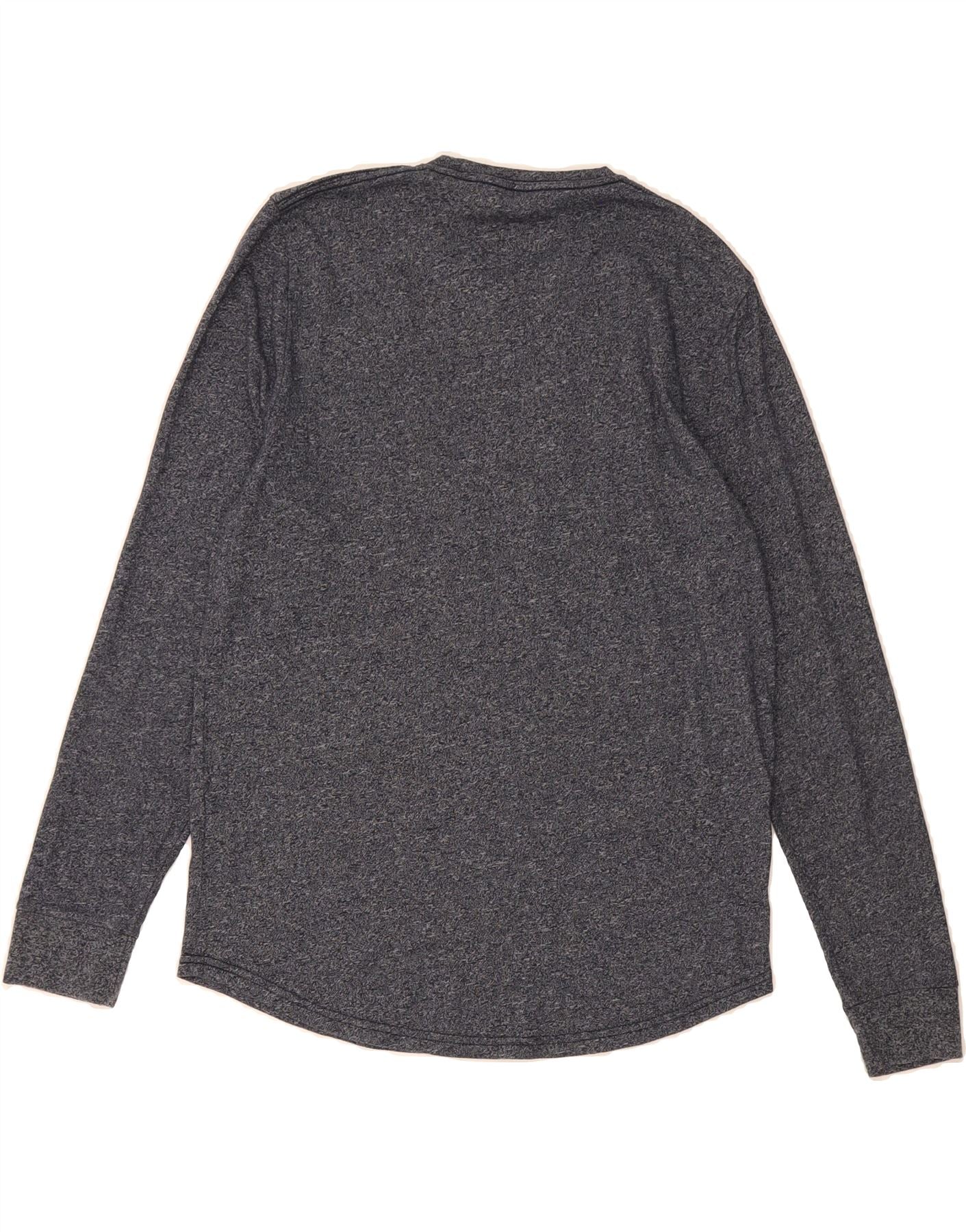 HOLLISTER Mens Graphic Top Long Sleeve Small Navy Blue Flecked Cotton Vintage Hollister and Second-Hand Hollister from Messina Hembry