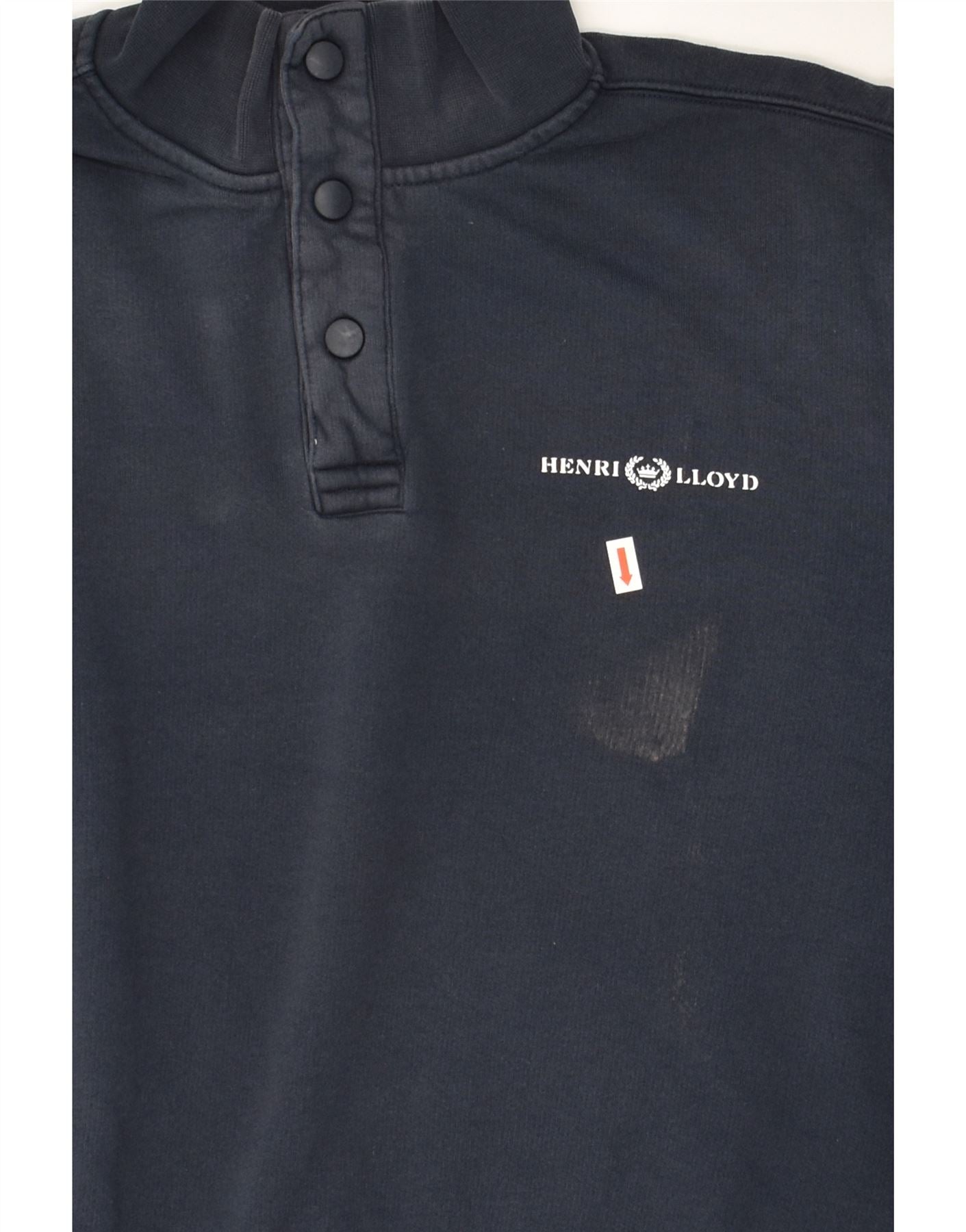 HENRI LLOYD Mens Button Neck Sweatshirt Jumper Medium Navy Blue Cotton | Vintage Henri Lloyd | Thrift | Second-Hand Henri Lloyd | Used Clothing | Messina Hembry