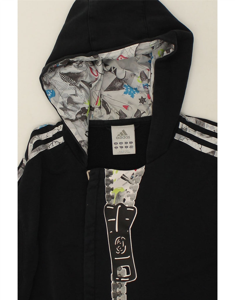 ADIDAS Mens Graphic Zip Hoodie Sweater Medium Black Cotton | Vintage Adidas | Thrift | Second-Hand Adidas | Used Clothing | Messina Hembry 