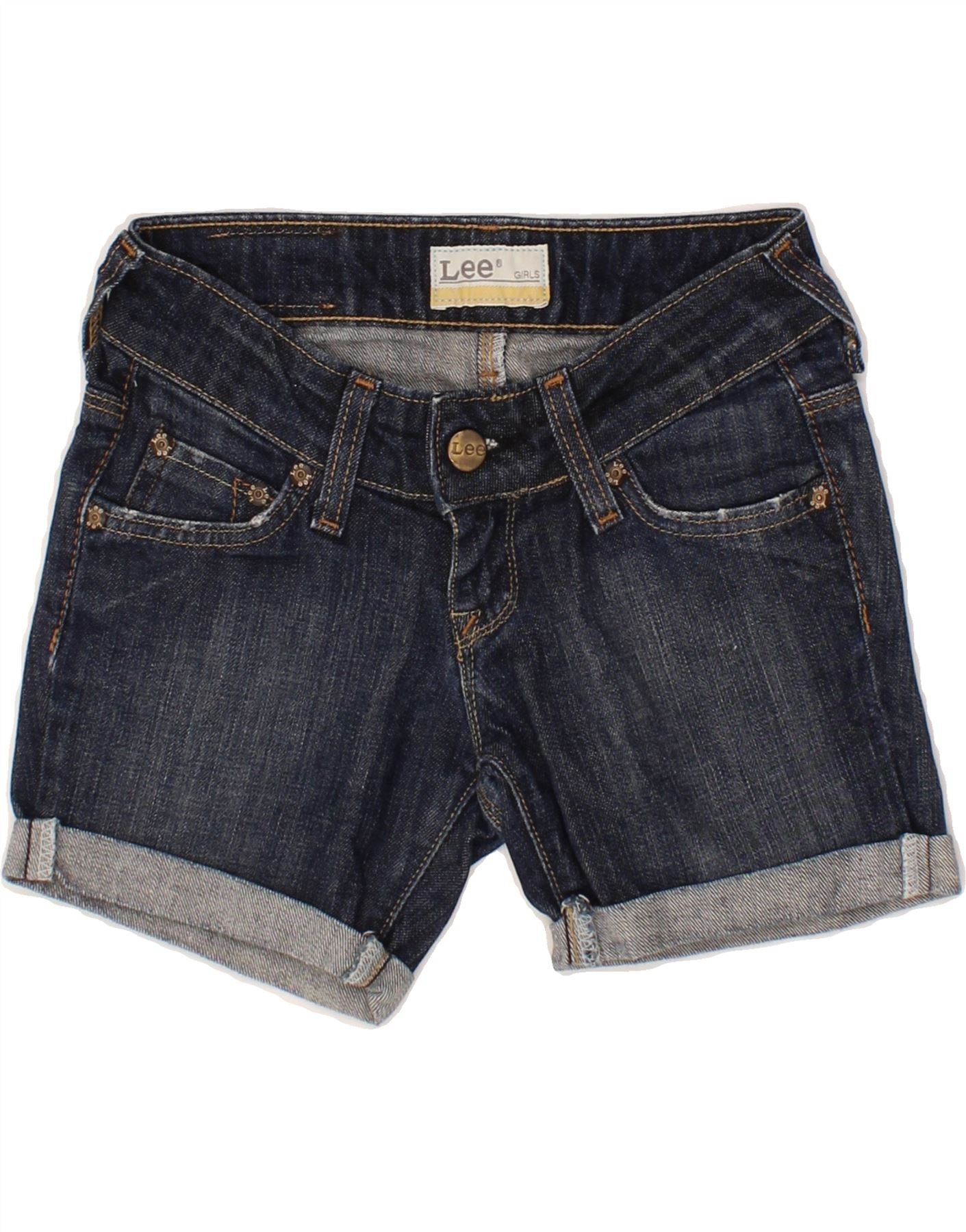 LEE Girls Denim Shorts 7-8 Years W24  Navy Blue Cotton Vintage Lee and Second-Hand Lee from Messina Hembry