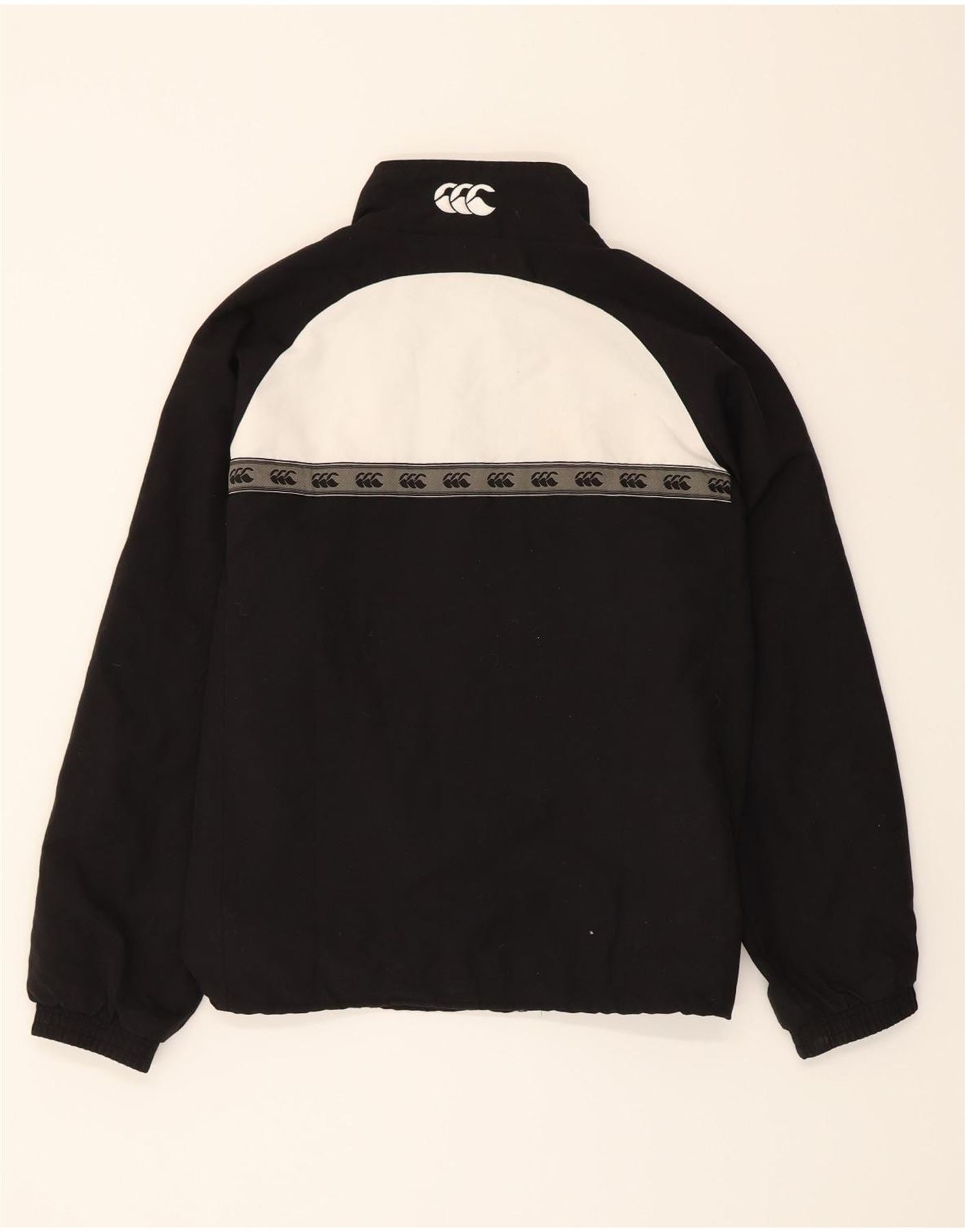 CANTERBURY Boys Graphic Tracksuit Top Jacket 13-14 Years Black Colourblock Vintage Canterbury and Second-Hand Canterbury from Messina Hembry