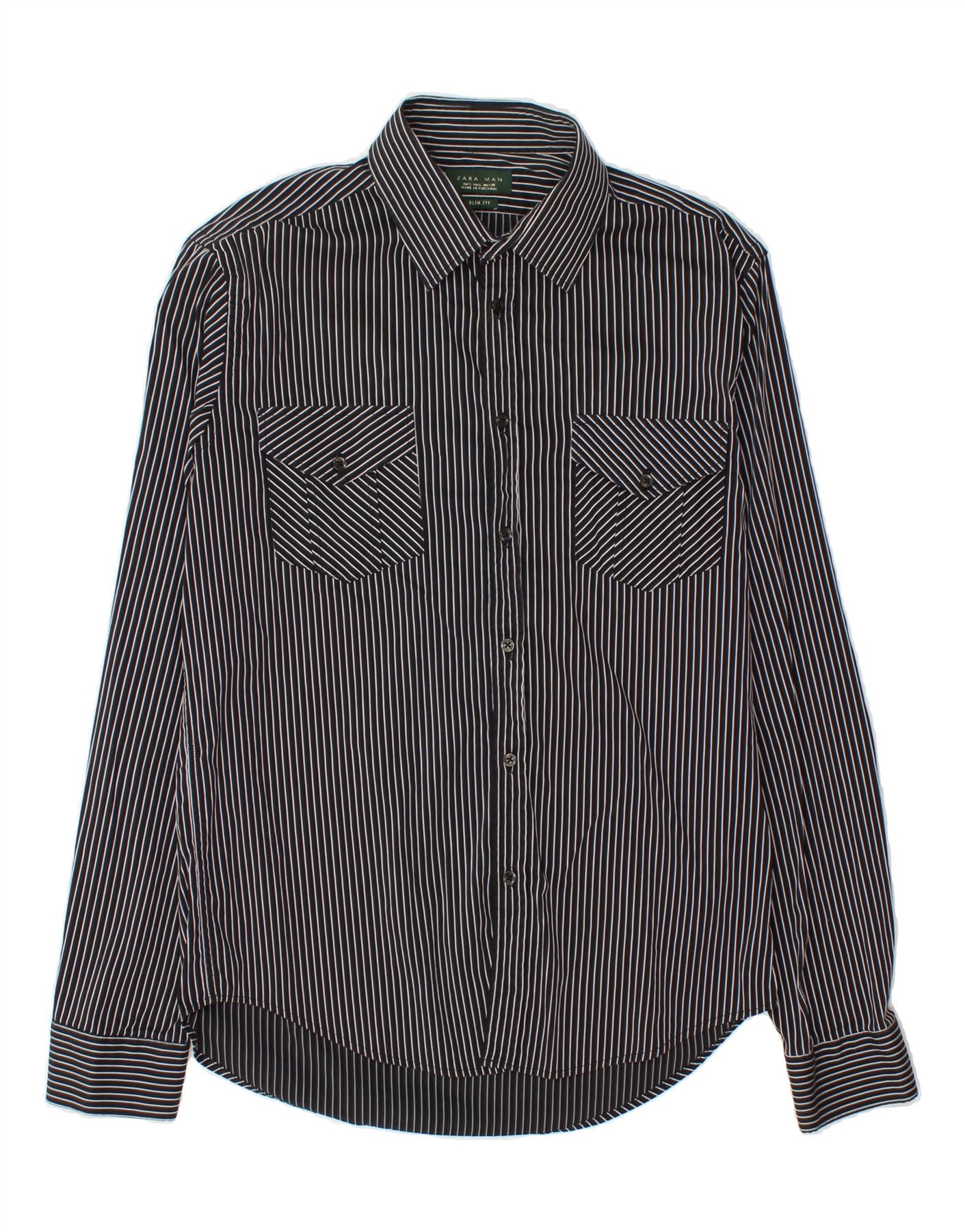 ZARA Mens Slim Fit Shirt Large Black Pinstripe Vintage Zara and Second-Hand Zara from Messina Hembry