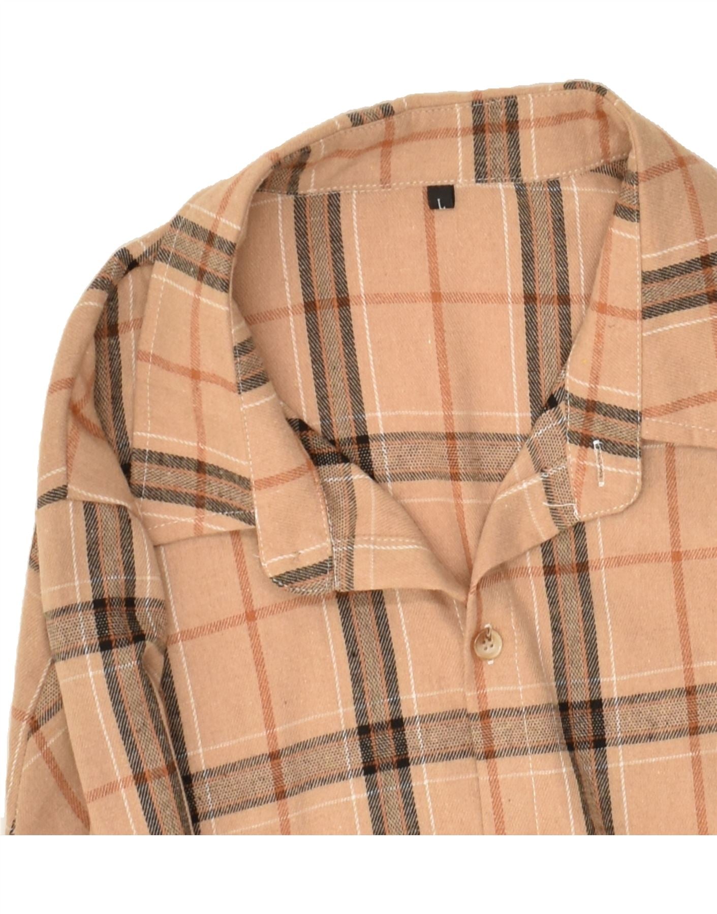 SHEIN Mens Flannel Shirt Large Beige Plaid Cotton | Vintage Shein | Thrift | Second-Hand Shein | Used Clothing | Messina Hembry