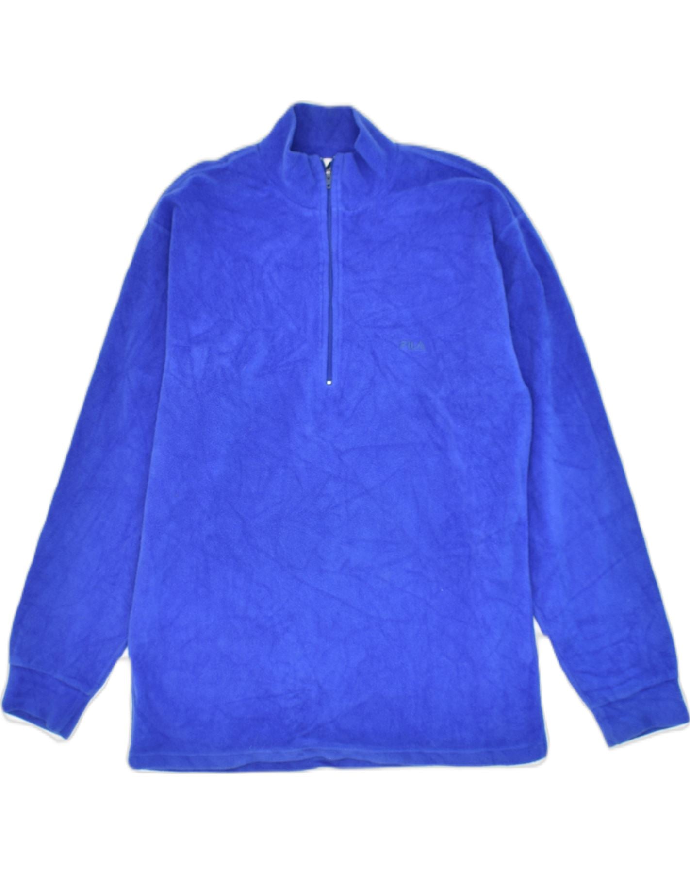 FILA Mens Zip Neck Fleece Jumper IT 46 Small Blue Polyester | Vintage Fila | Thrift | Second-Hand Fila | Used Clothing | Messina Hembry