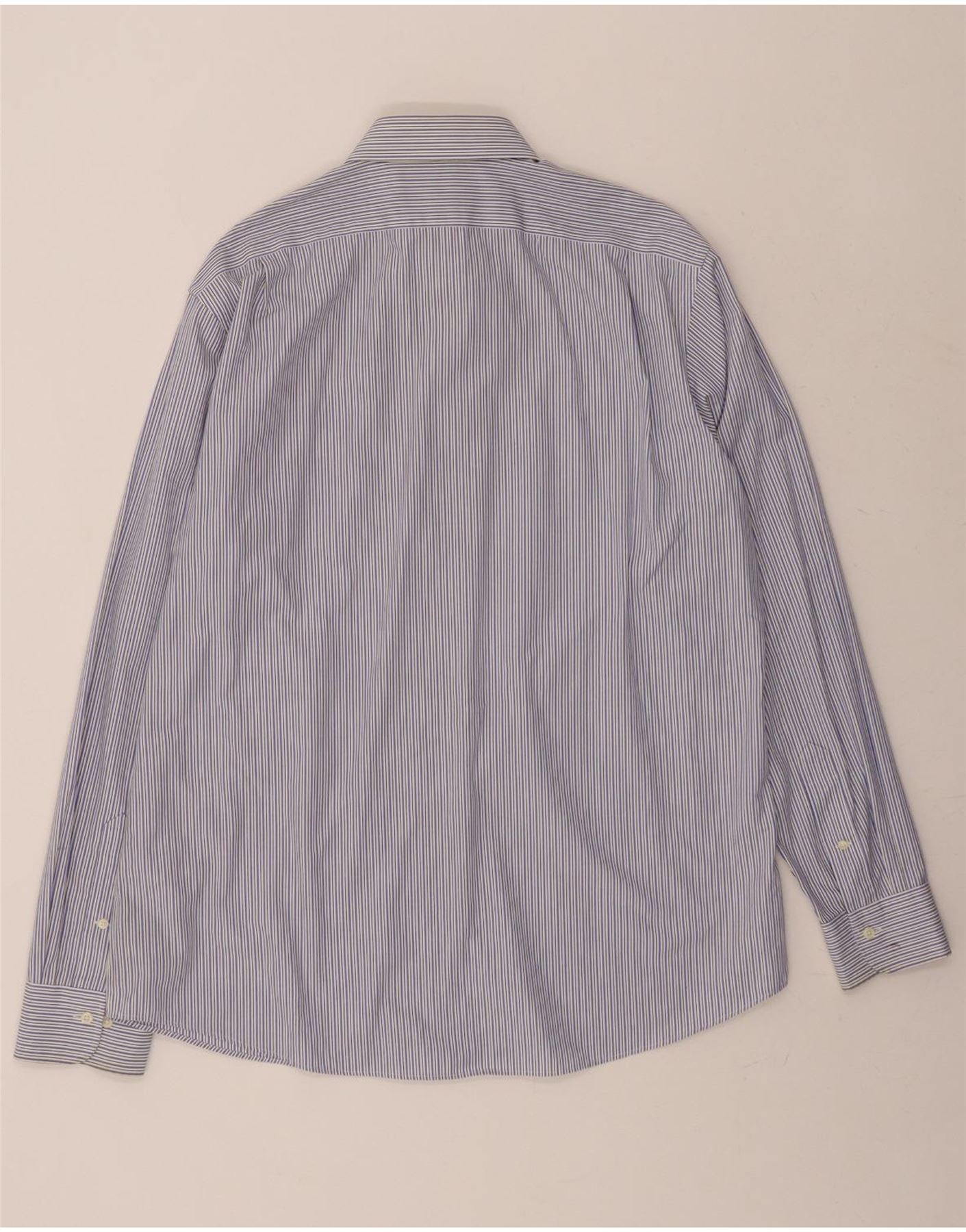 RALPH LAUREN Mens Fitted Shirt Size 17 43 XL Blue Pinstripe Cotton Vintage Ralph Lauren and Second-Hand Ralph Lauren from Messina Hembry