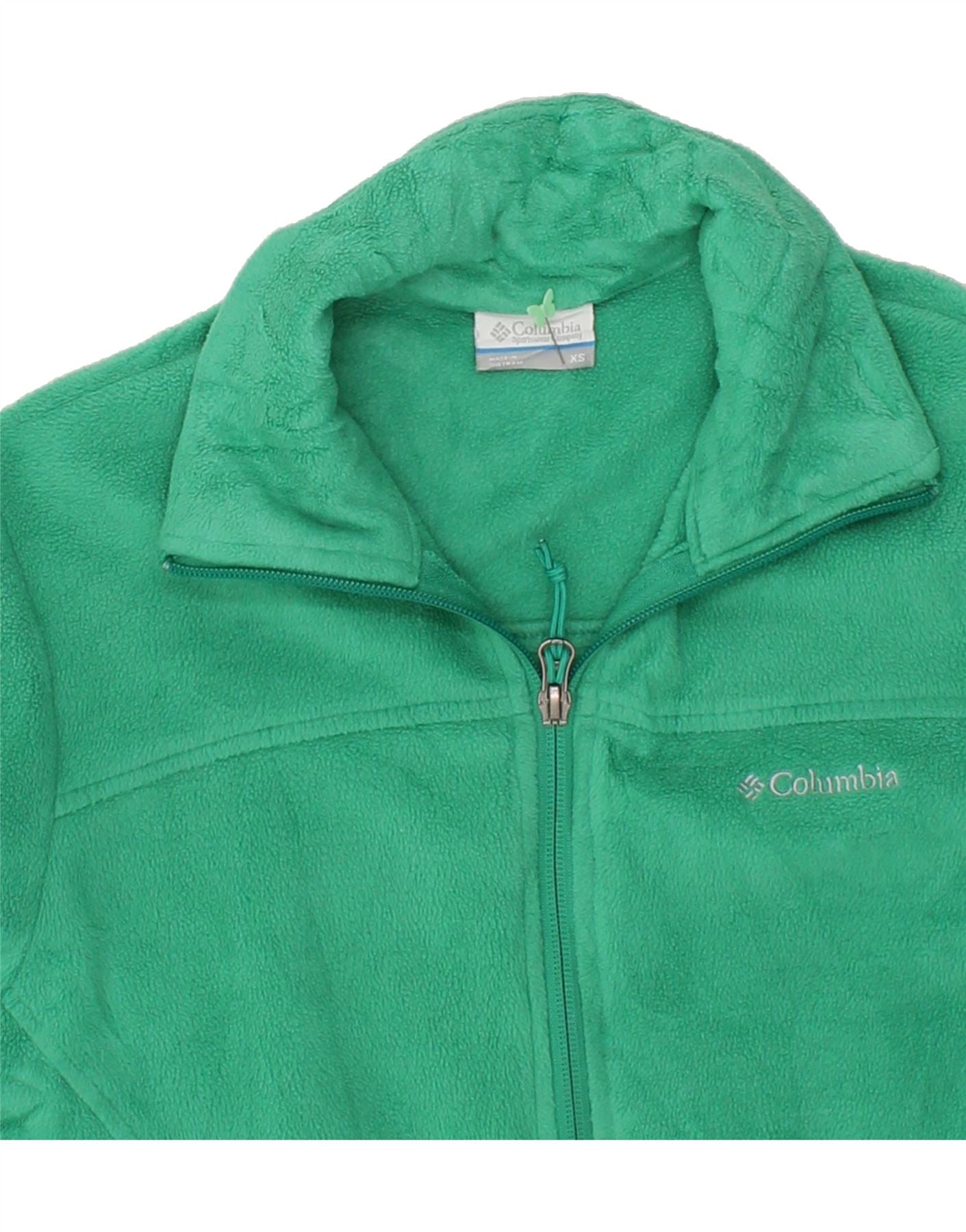 COLUMBIA Womens Loose Fit Fleece Jacket UK 6 XS Green Polyester Vintage Columbia and Second-Hand Columbia from Messina Hembry