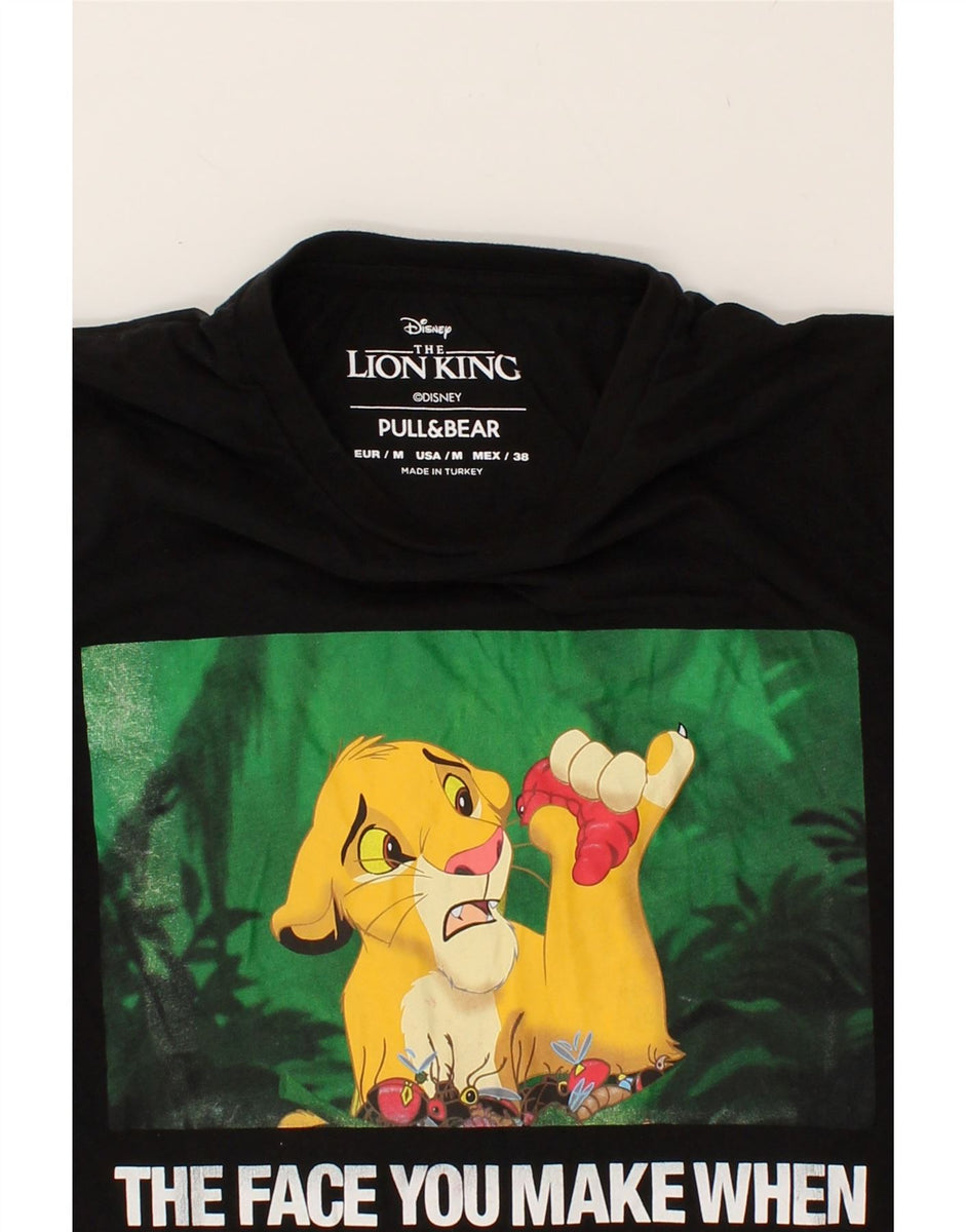 PULL BEAR Mens Lion King Graphic T Shirt Top Medium Black Cotton Vintage Second Hand Clothing Online Messina Hembry