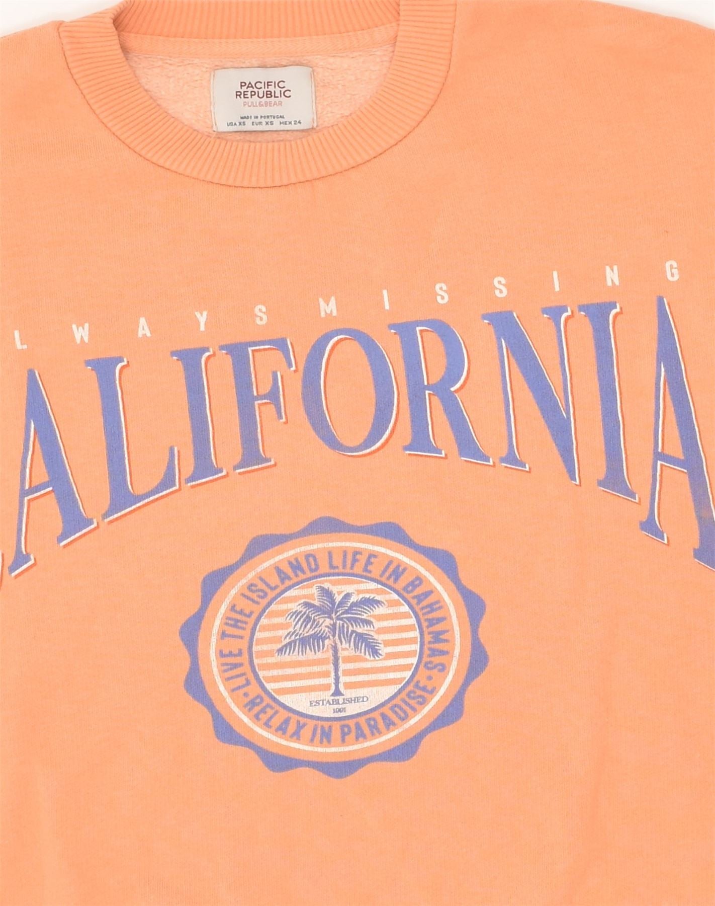 PULL & BEAR Mens Loose Fit Graphic Sweatshirt Jumper XS Orange Cotton | Vintage Pull & Bear | Thrift | Second-Hand Pull & Bear | Used Clothing | Messina Hembry