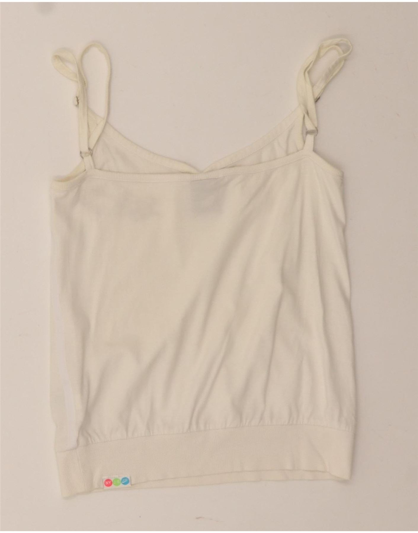 NIKE Womens Graphic Cami Top UK 8/10 Small White Cotton Vintage Nike and Second-Hand Nike from Messina Hembry