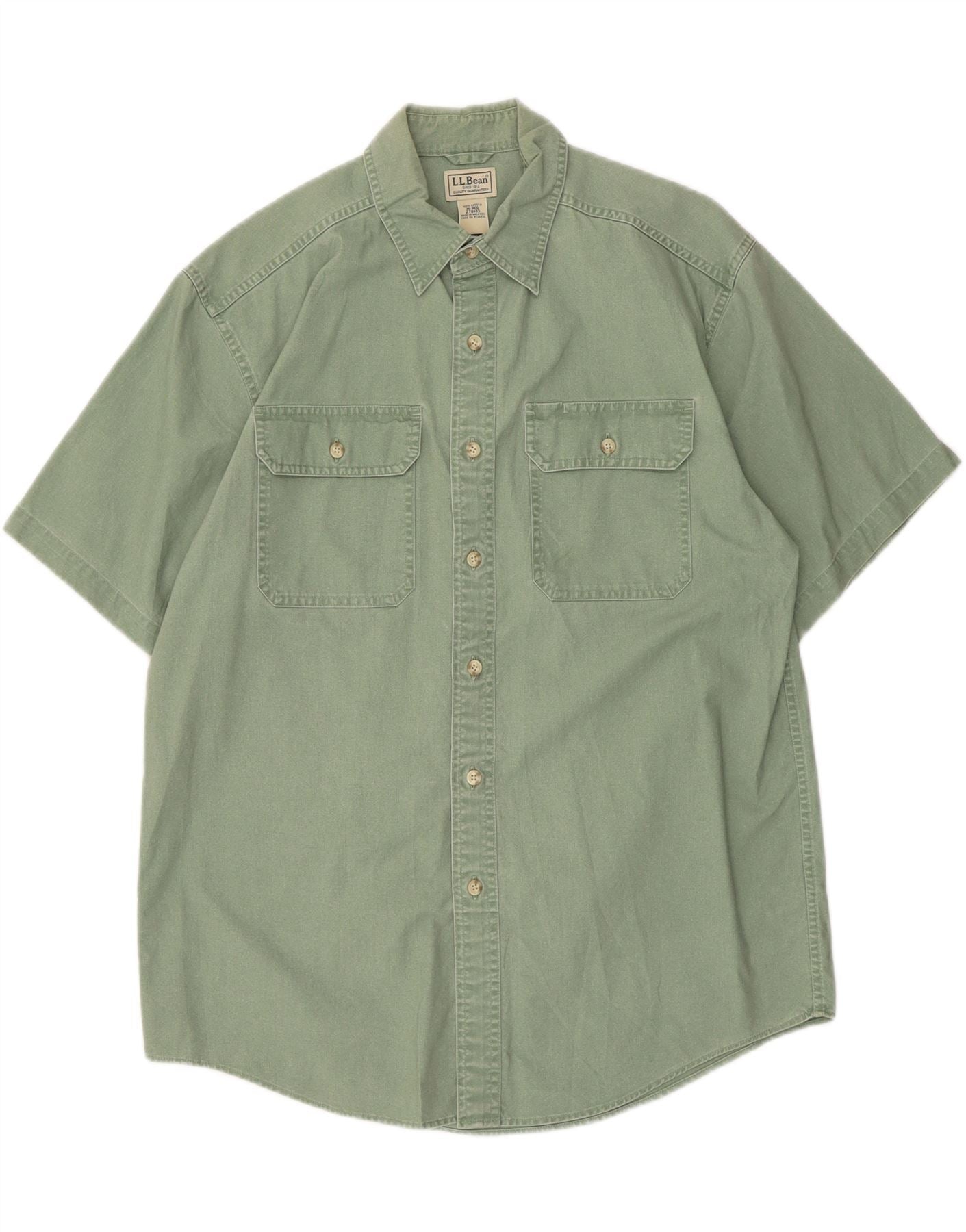L.L.BEAN Mens Short Sleeve Shirt Medium Green Cotton Vintage L.L.Bean and Second-Hand L.L.Bean from Messina Hembry