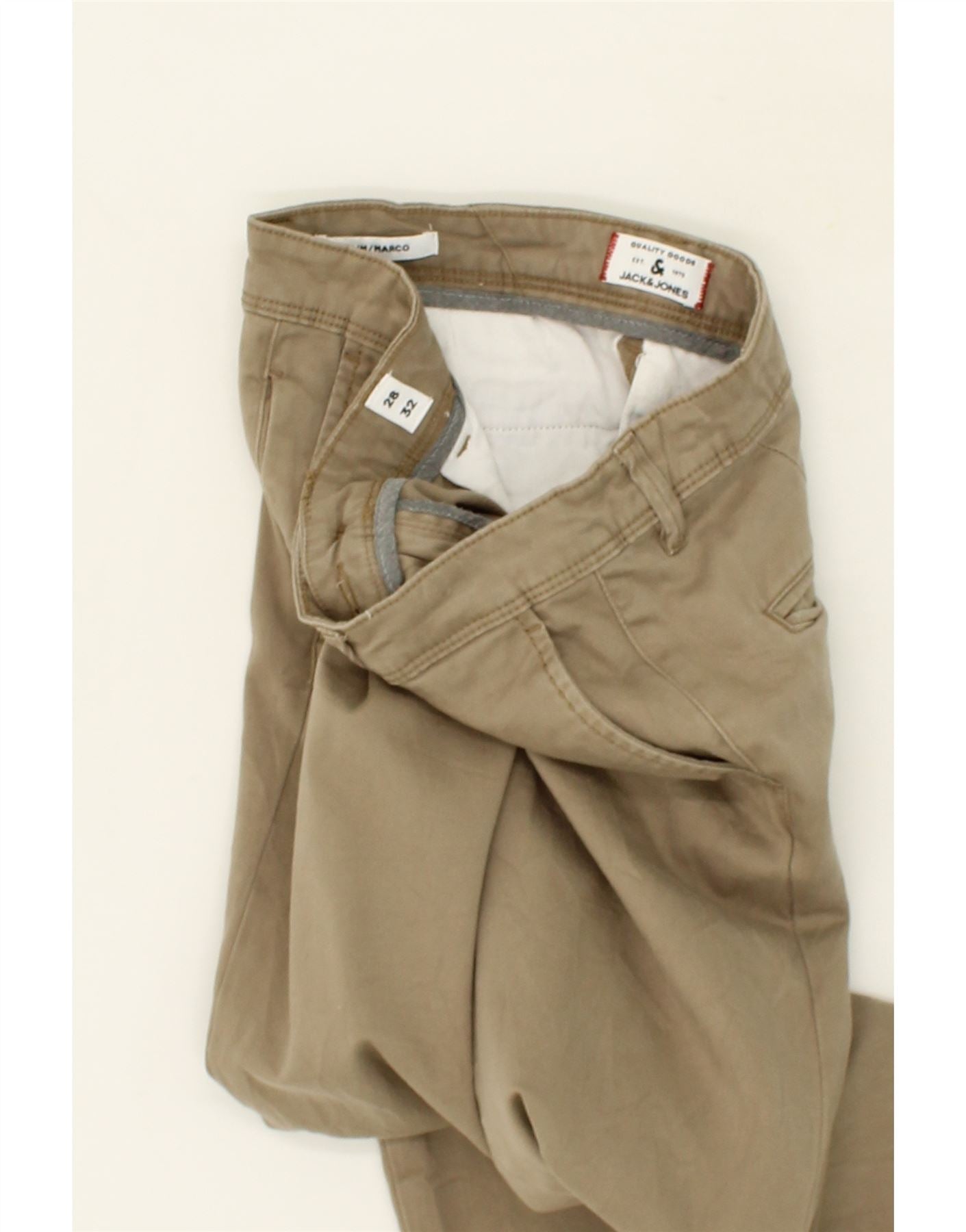 JACK & JONES Mens Marco Slim Fit Chino Trousers W28 L32 Beige Cotton Vintage Jack & Jones and Second-Hand Jack & Jones from Messina Hembry