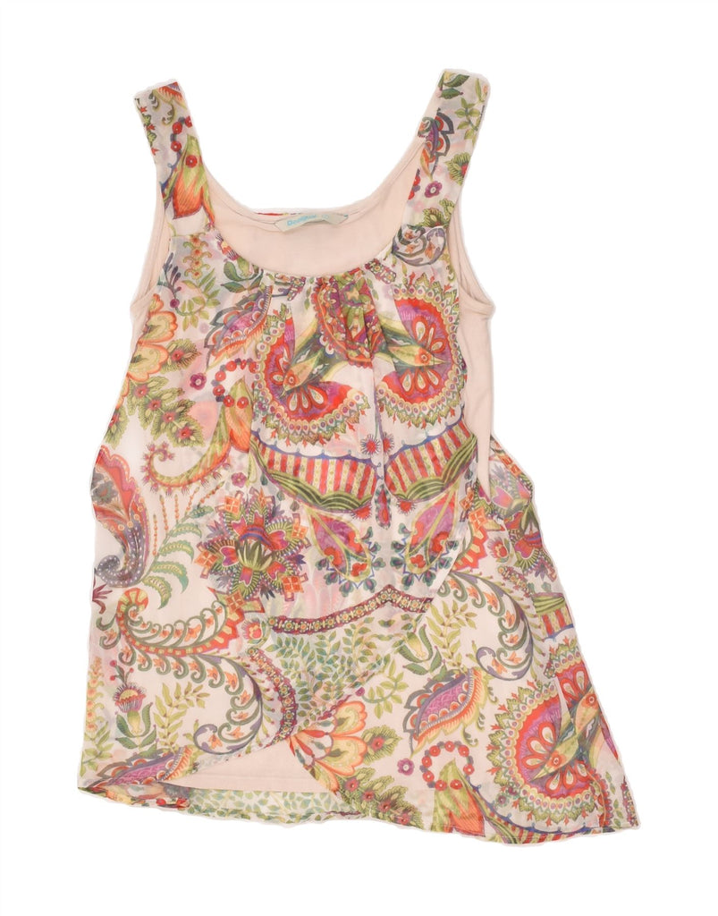 DESIGUAL Womens Sleeveless Blouse Top UK 8 Small Beige Floral Polyester | Vintage Desigual | Thrift | Second-Hand Desigual | Used Clothing | Messina Hembry 