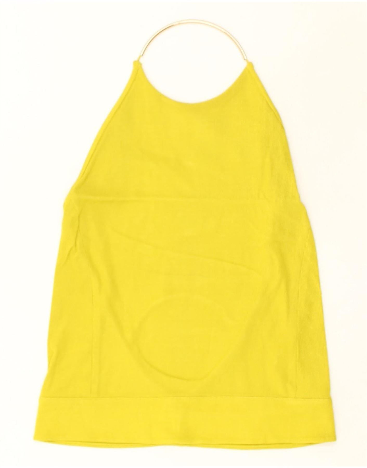 ZARA Womens Halter Top UK 8 Small Yellow Viscose | Vintage Zara | Thrift | Second-Hand Zara | Used Clothing | Messina Hembry