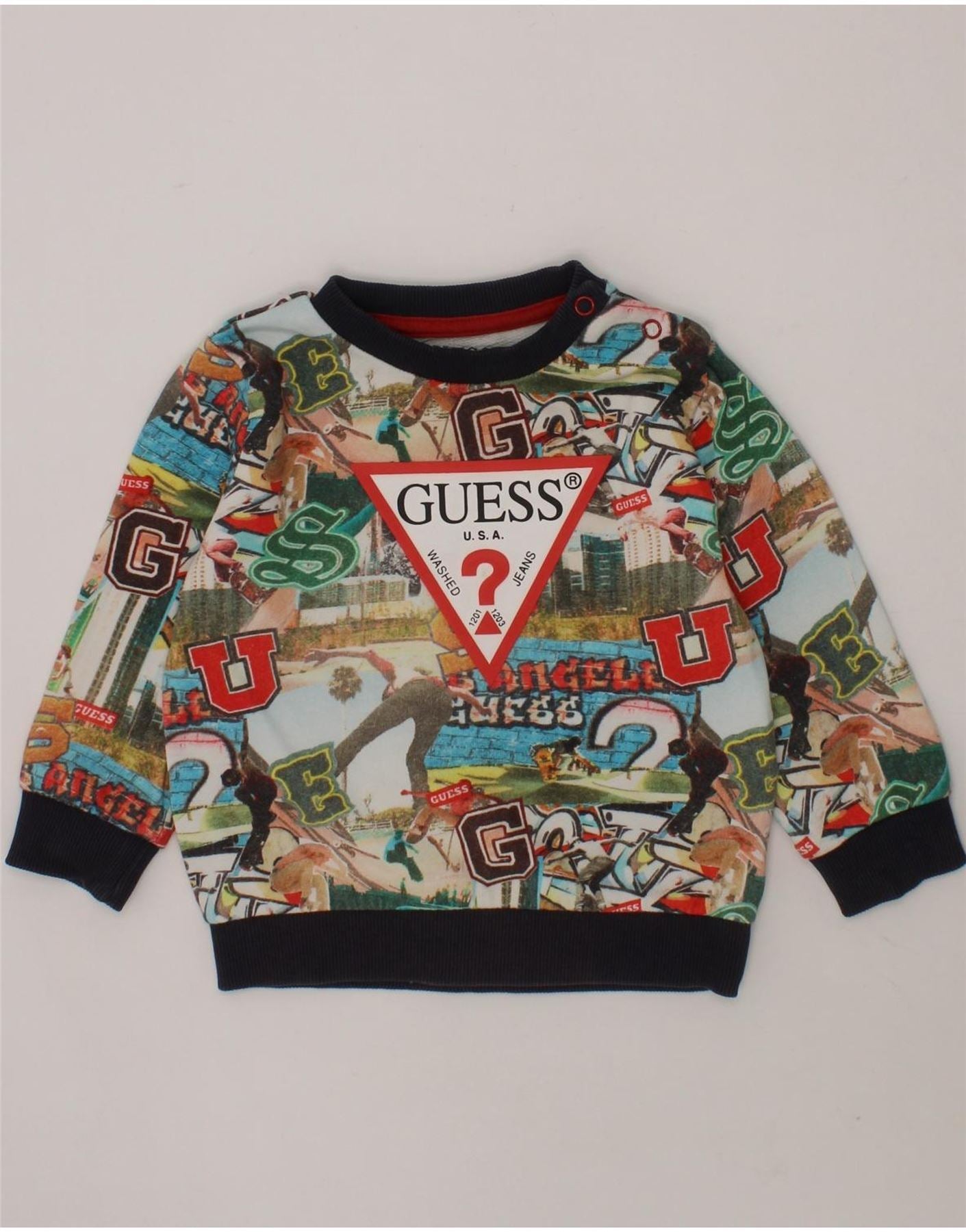 GUESS Baby Boys Graphic Sweatshirt Jumper 9-12 Months Multicoloured Cotton Vintage Guess and Second-Hand Guess from Messina Hembry