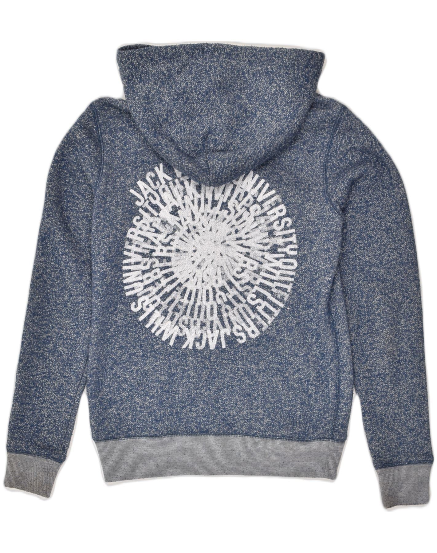 JACK WILLS Womens Graphic Zip Hoodie Sweater UK 10 Small Blue Polyester | Vintage Jack Wills | Thrift | Second-Hand Jack Wills | Used Clothing | Messina Hembry