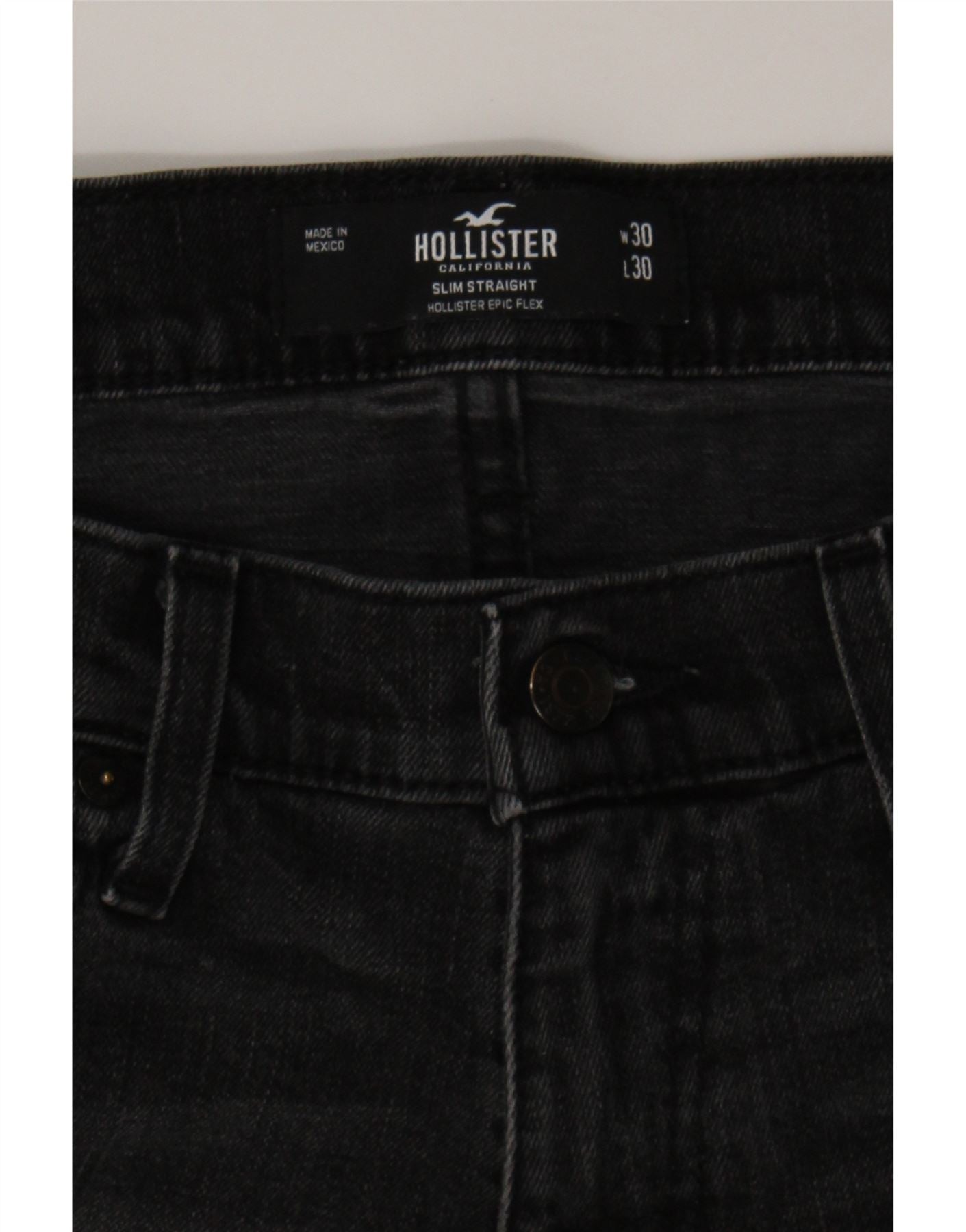 HOLLISTER Mens Slim Straight Jeans W30 L30 Grey Cotton Vintage Hollister and Second-Hand Hollister from Messina Hembry