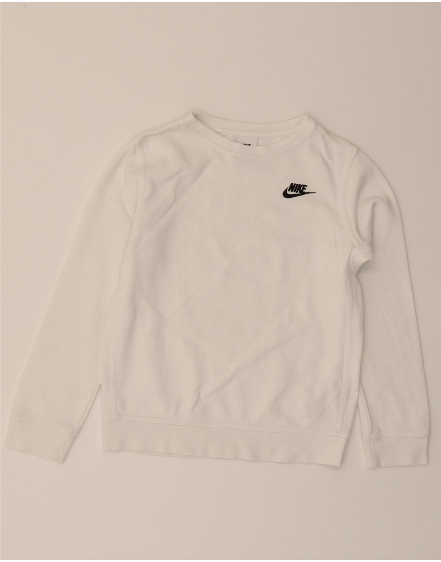 NIKE Boys Sweatshirt Jumper 10-11 Years Medium White Cotton Vintage Nike and Second-Hand Nike from Messina Hembry