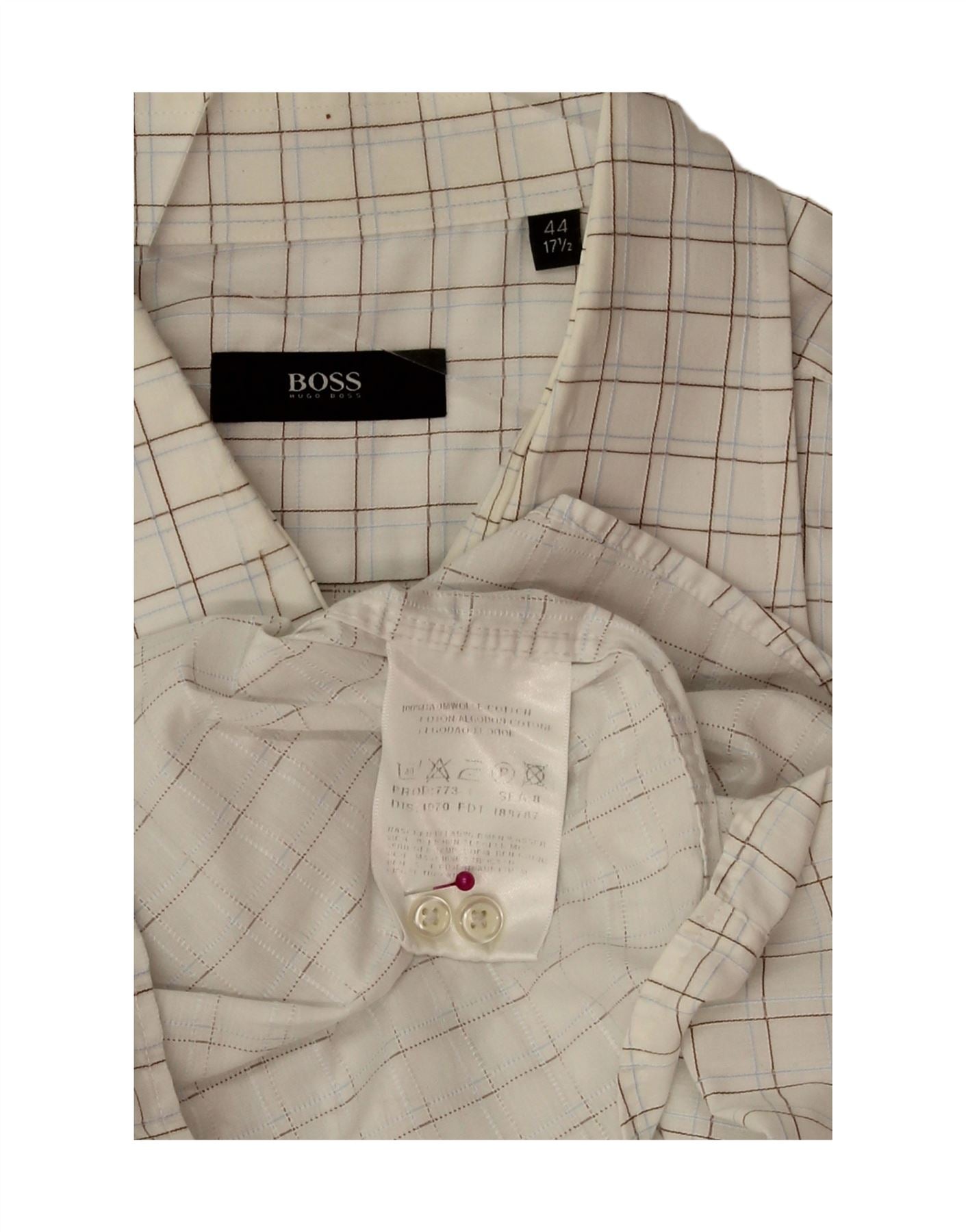 HUGO BOSS Mens Shirt Size 44 17 1/2 XL White Check Cotton Vintage Hugo Boss and Second-Hand Hugo Boss from Messina Hembry
