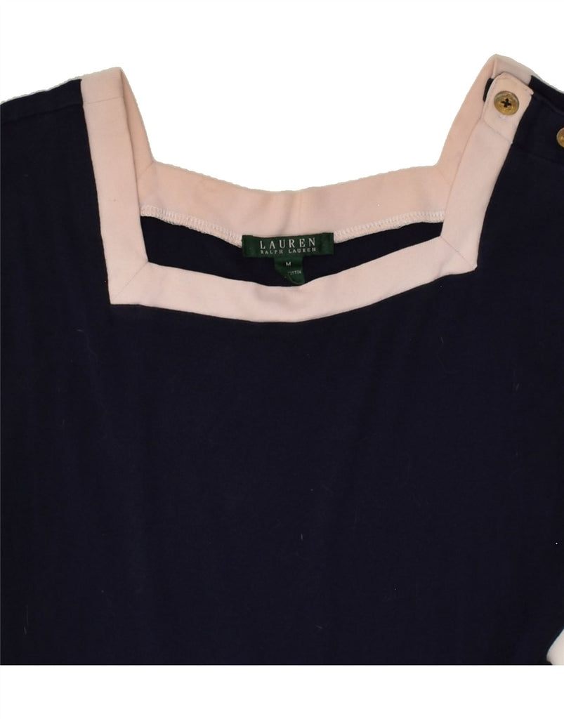 RALPH LAUREN Womens Sleeveless A-Line Dress UK 12 Medium Navy Blue Cotton | Vintage Ralph Lauren | Thrift | Second-Hand Ralph Lauren | Used Clothing | Messina Hembry 