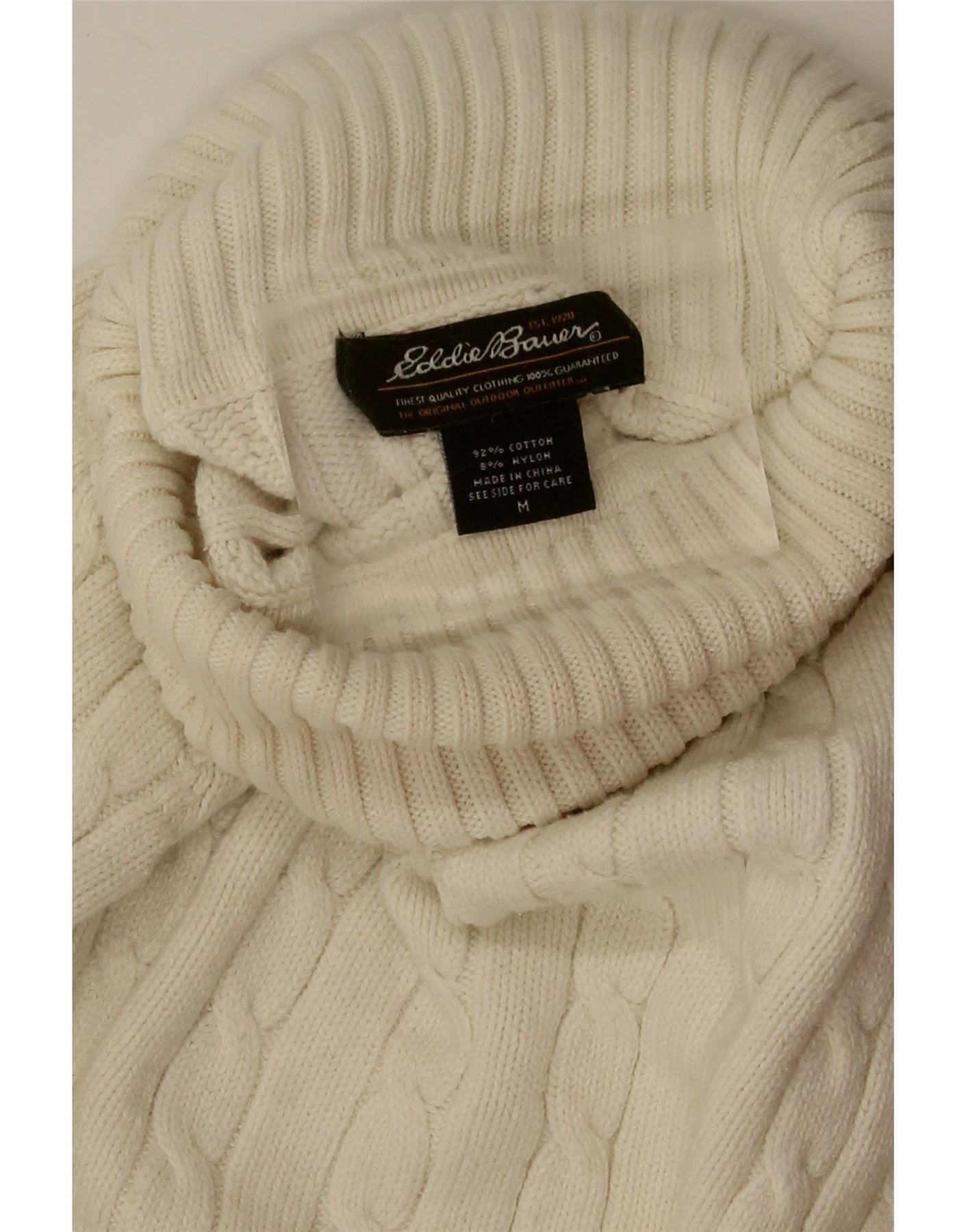 EDDIE BAUER Womens Roll Neck Jumper Sweater UK 14 Medium Off White Cotton Vintage Eddie Bauer and Second-Hand Eddie Bauer from Messina Hembry