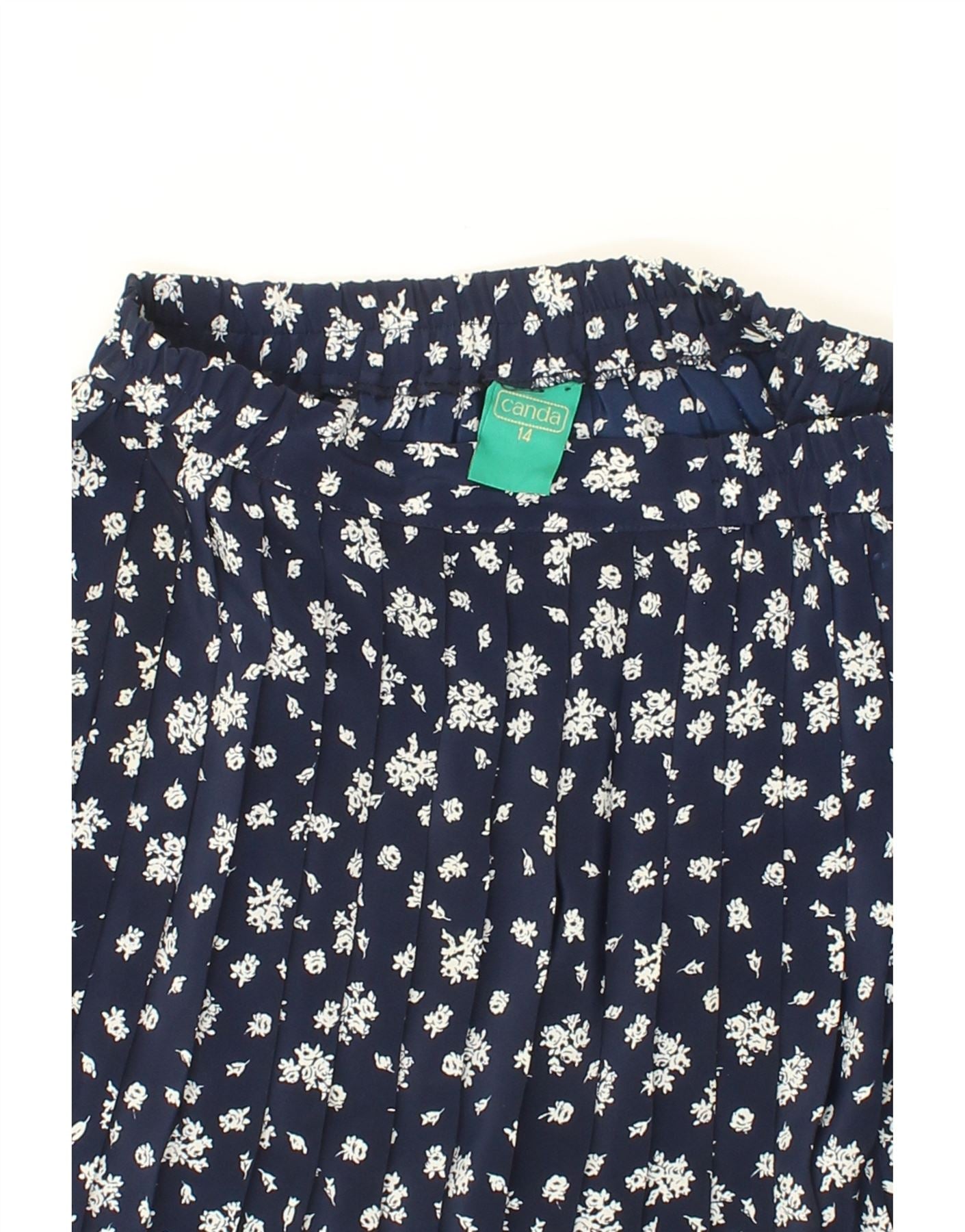 CANDA Womens Knife Pleated Skirt UK 14 Large W32  Navy Blue Floral Vintage Canda and Second-Hand Canda from Messina Hembry