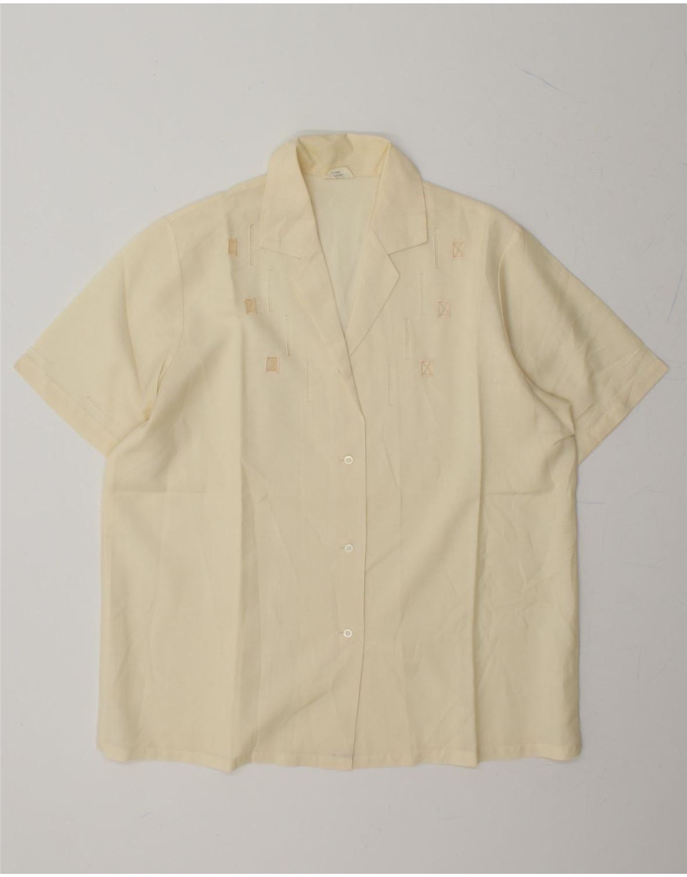VINTAGE Womens Short Sleeve Shirt Blouse IT 50 XL Off White Polyester Vintage Vintage and Second-Hand Vintage from Messina Hembry