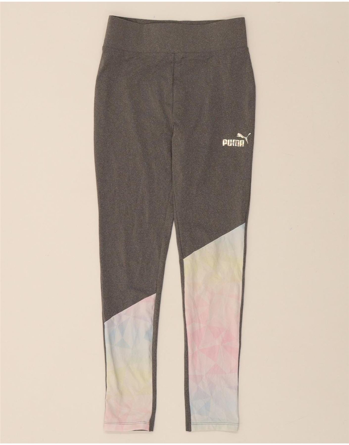 PUMA Girls Leggings 10-11 Years Large Grey Colourblock Polyester Vintage Puma and Second-Hand Puma from Messina Hembry