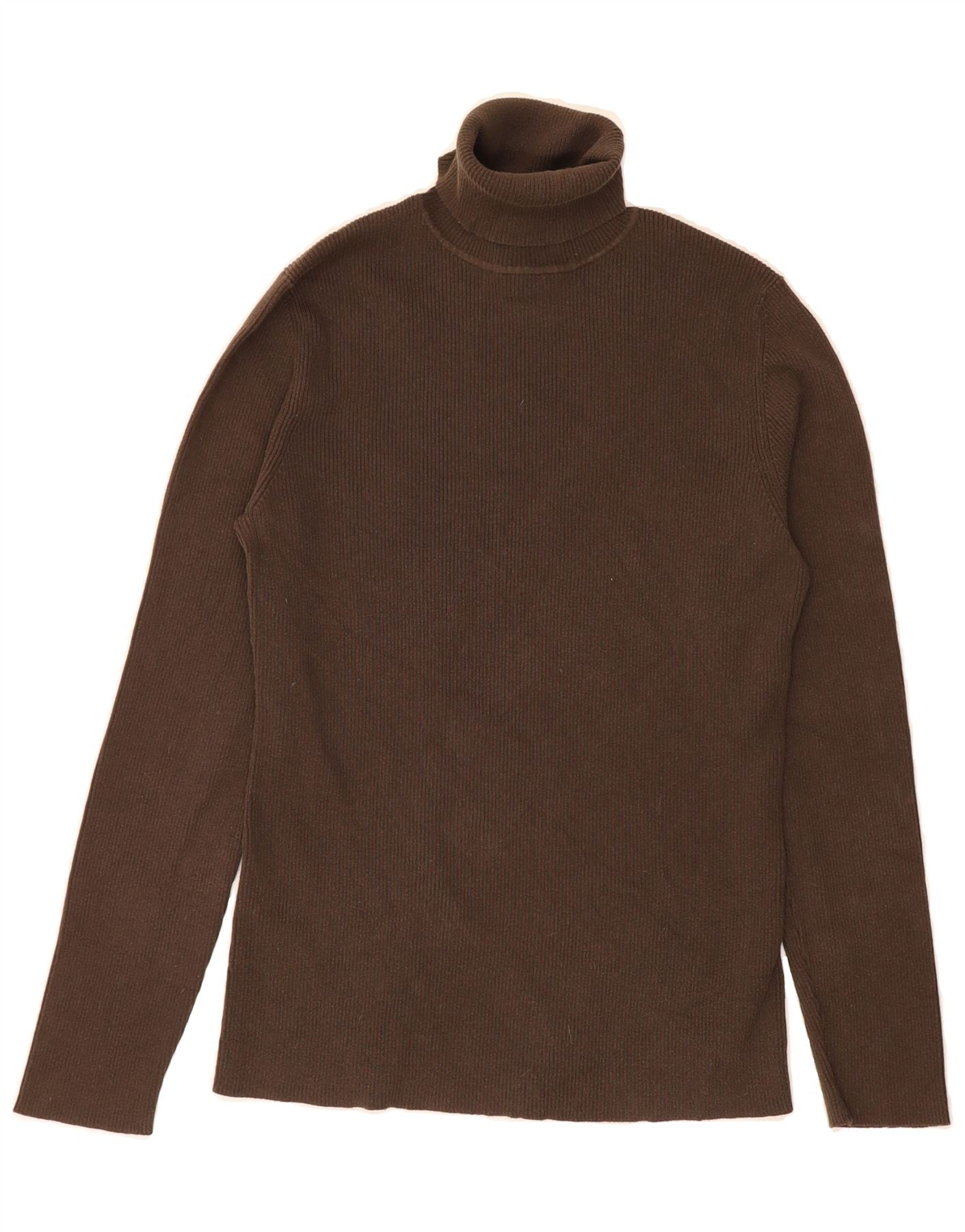 EDDIE BAUER Womens Tall Roll Neck Jumper Sweater UK 14 Large Brown Cotton Vintage Eddie Bauer and Second-Hand Eddie Bauer from Messina Hembry