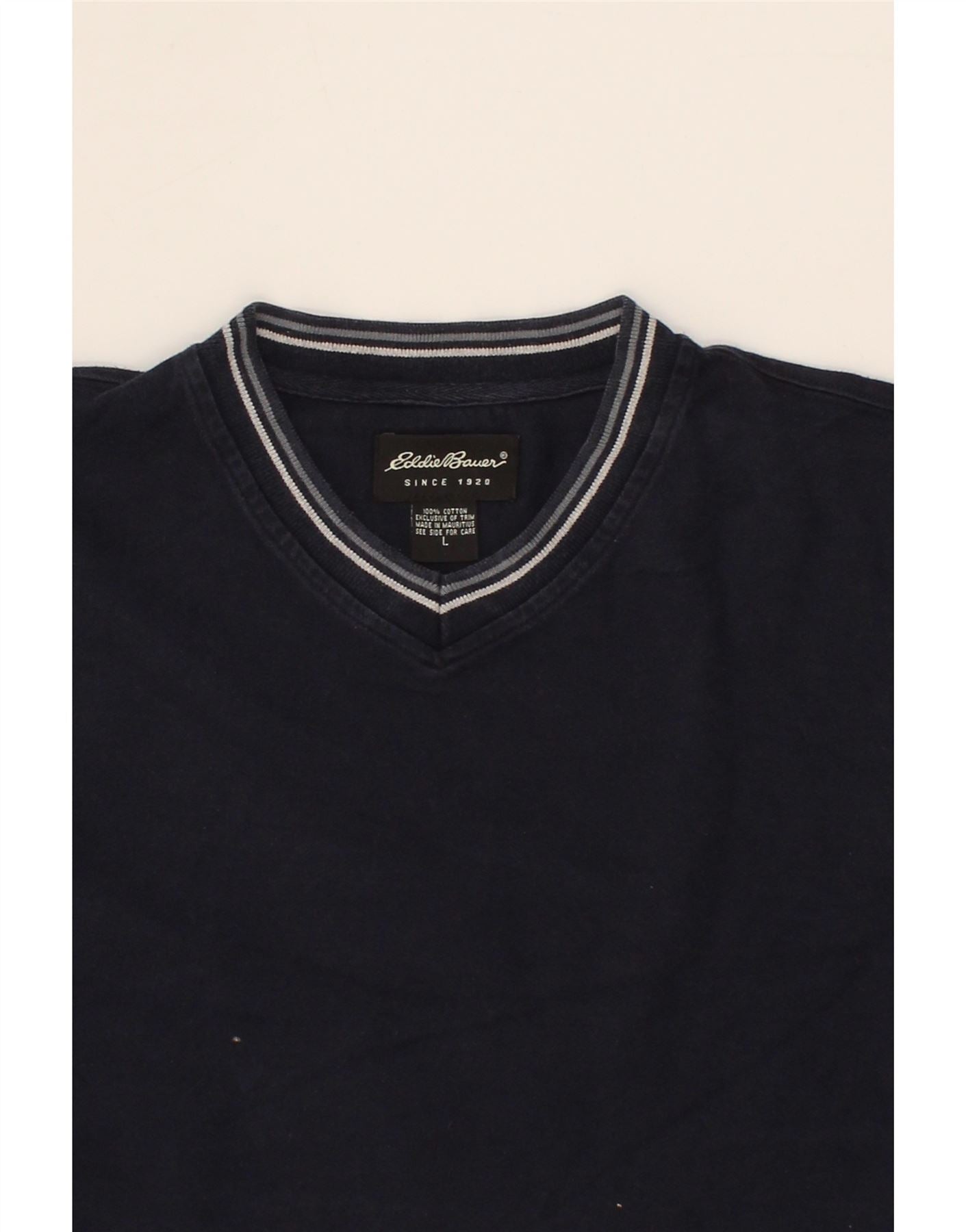 EDDIE BAUER Mens T-Shirt Top Large Navy Blue Cotton Vintage Eddie Bauer and Second-Hand Eddie Bauer from Messina Hembry