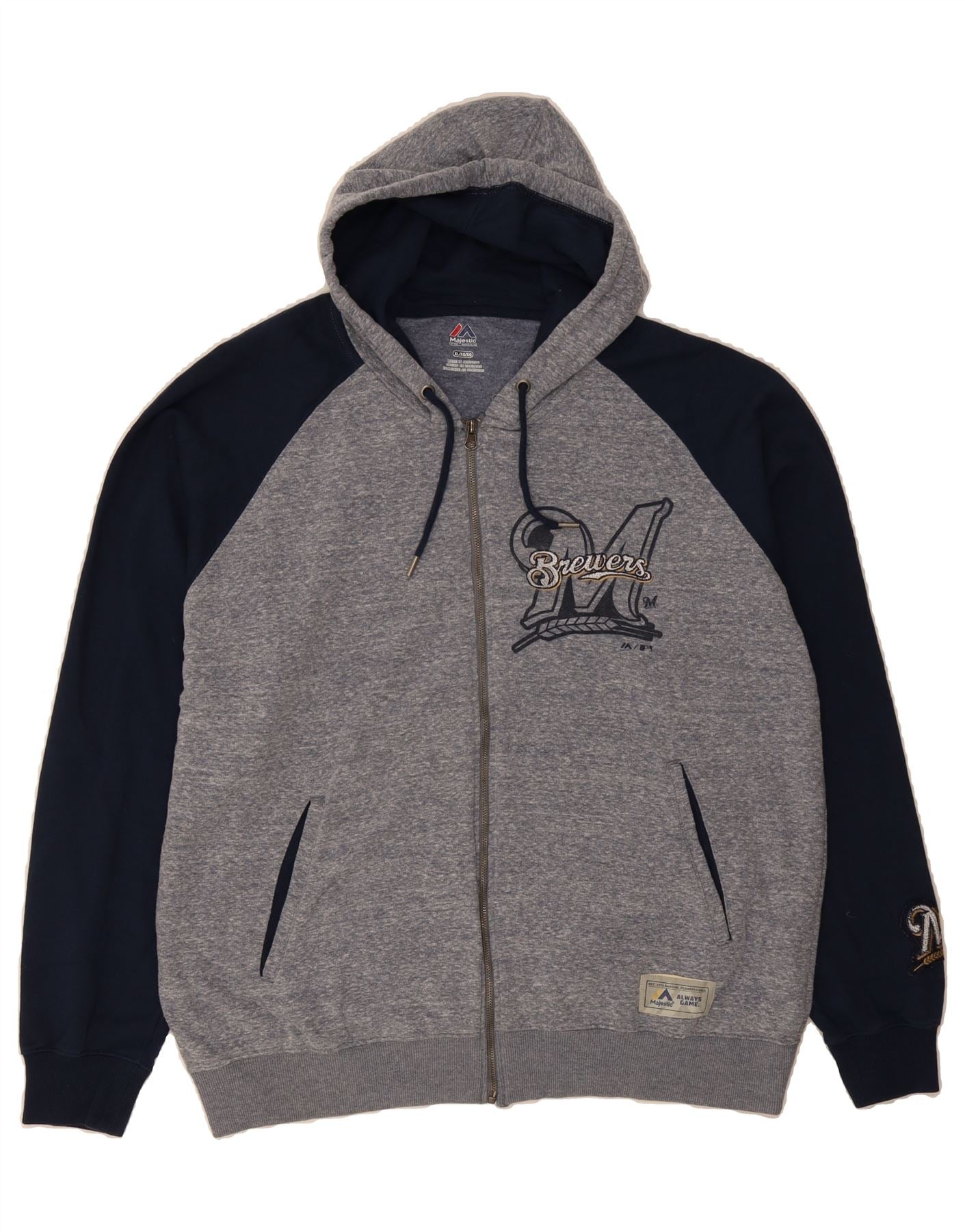 MAJESTIC Mens Milwaukee Brewers Zip Hoodie Sweater XL Grey Colourblock Vintage Majestic and Second-Hand Majestic from Messina Hembry