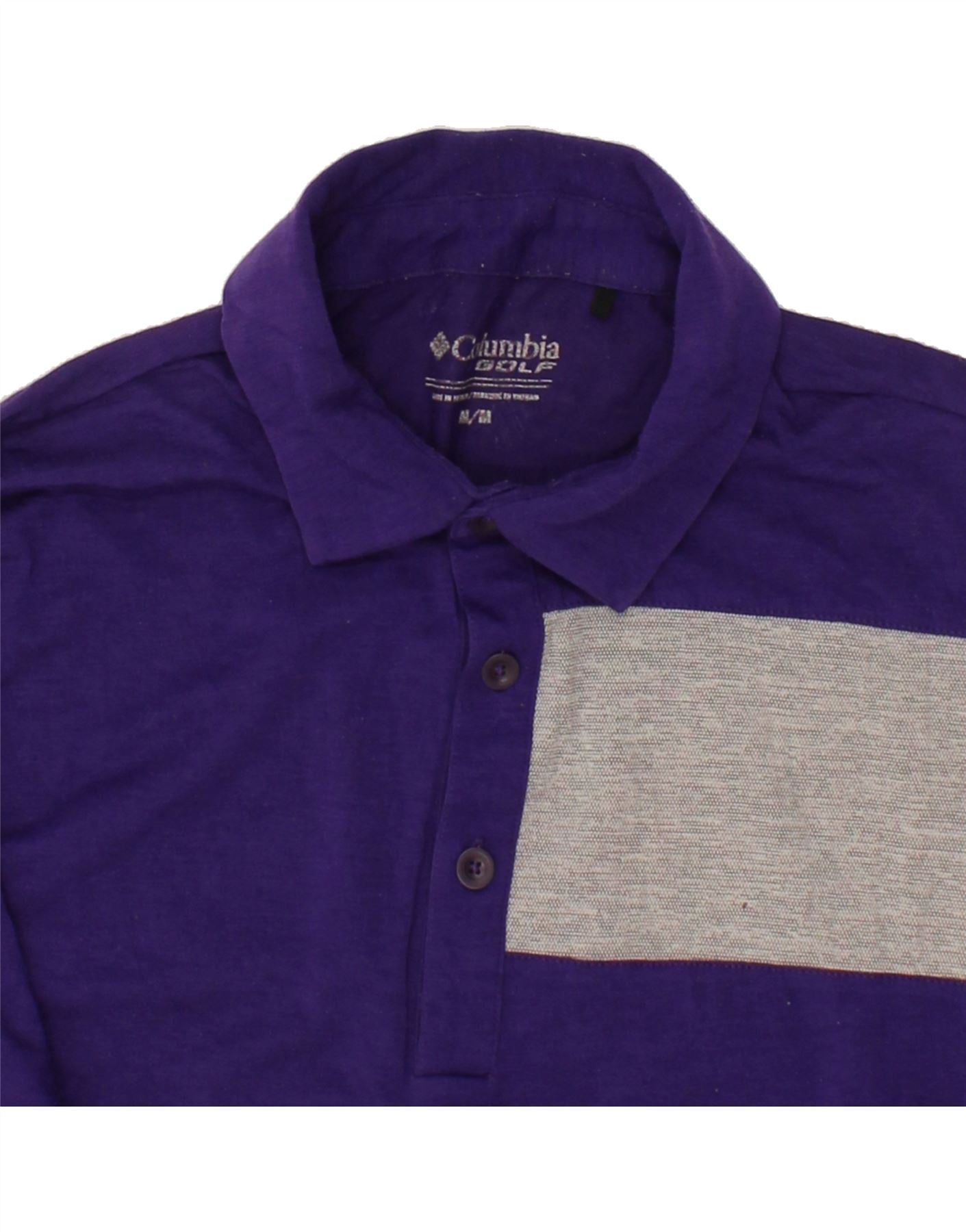 COLUMBIA Mens Polo Shirt Medium Purple Colourblock Polyester Vintage Columbia and Second-Hand Columbia from Messina Hembry