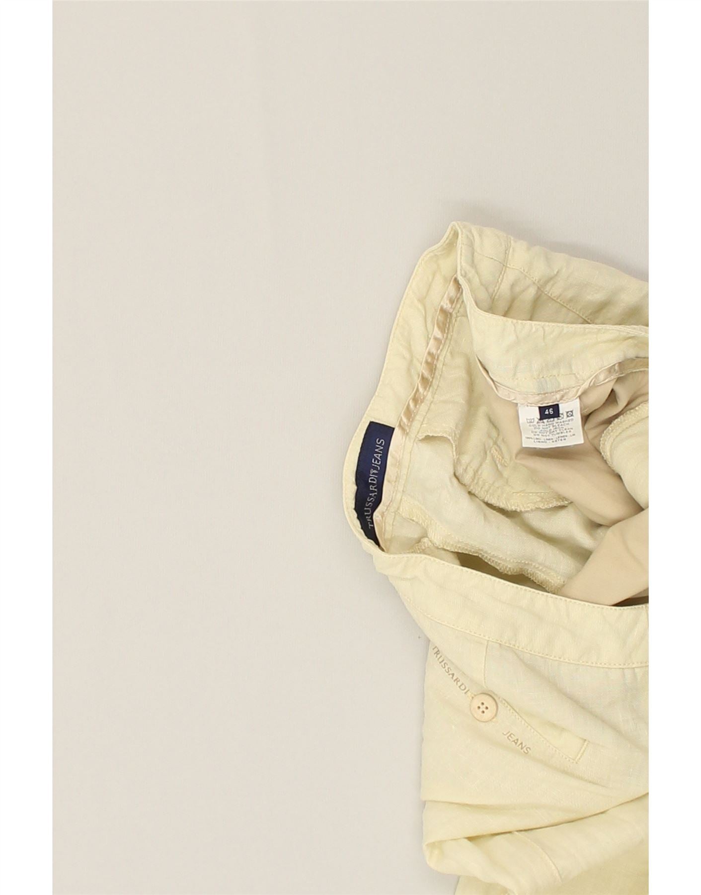 TRUSSARDI Womens Straight Casual Trousers IT 46 Large W30 L31  Beige Linen | Vintage Trussardi | Thrift | Second-Hand Trussardi | Used Clothing | Messina Hembry