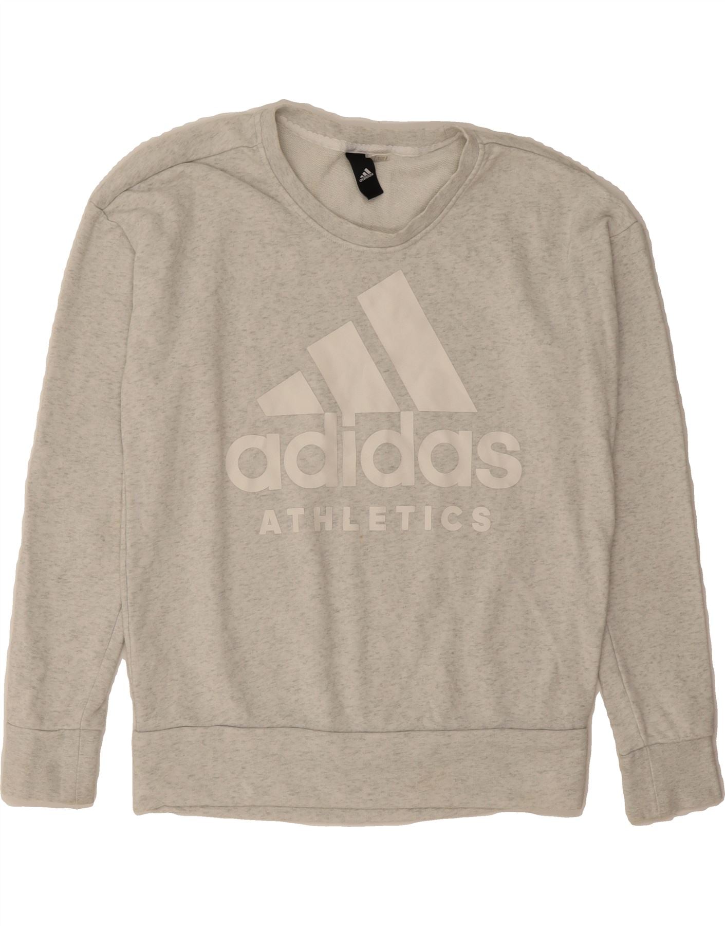 ADIDAS Womens Graphic Sweatshirt Jumper UK 16 Large Grey Vintage Adidas and Second-Hand Adidas from Messina Hembry