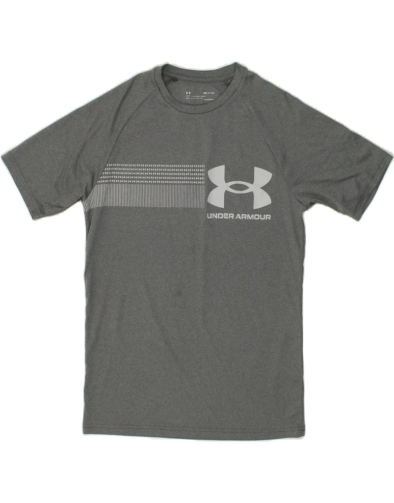 UNDER ARMOUR Mens Heat Gear Graphic T-Shirt Top Small Grey Polyester | Vintage Under Armour | Thrift | Second-Hand Under Armour | Used Clothing | Messina Hembry 