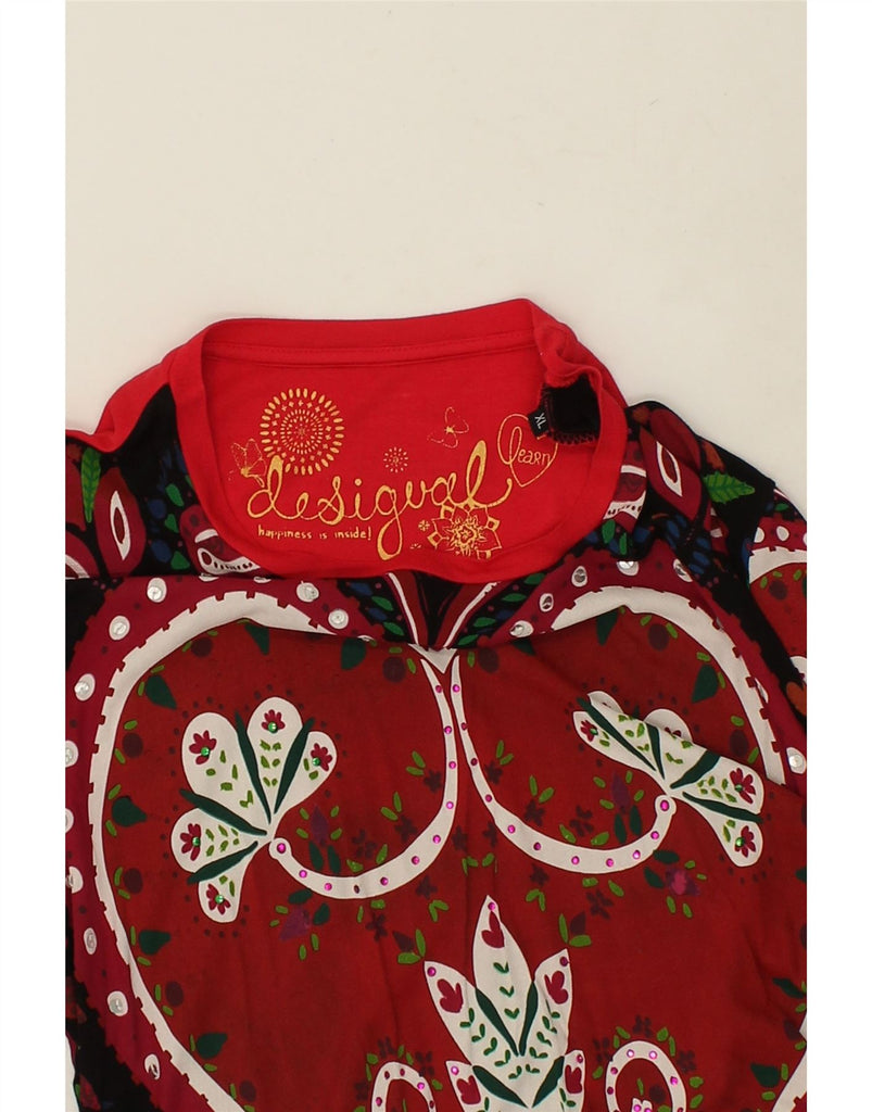DESIGUAL Womens Graphic Blouse Top UK 18 XL Red Floral | Vintage Desigual | Thrift | Second-Hand Desigual | Used Clothing | Messina Hembry 