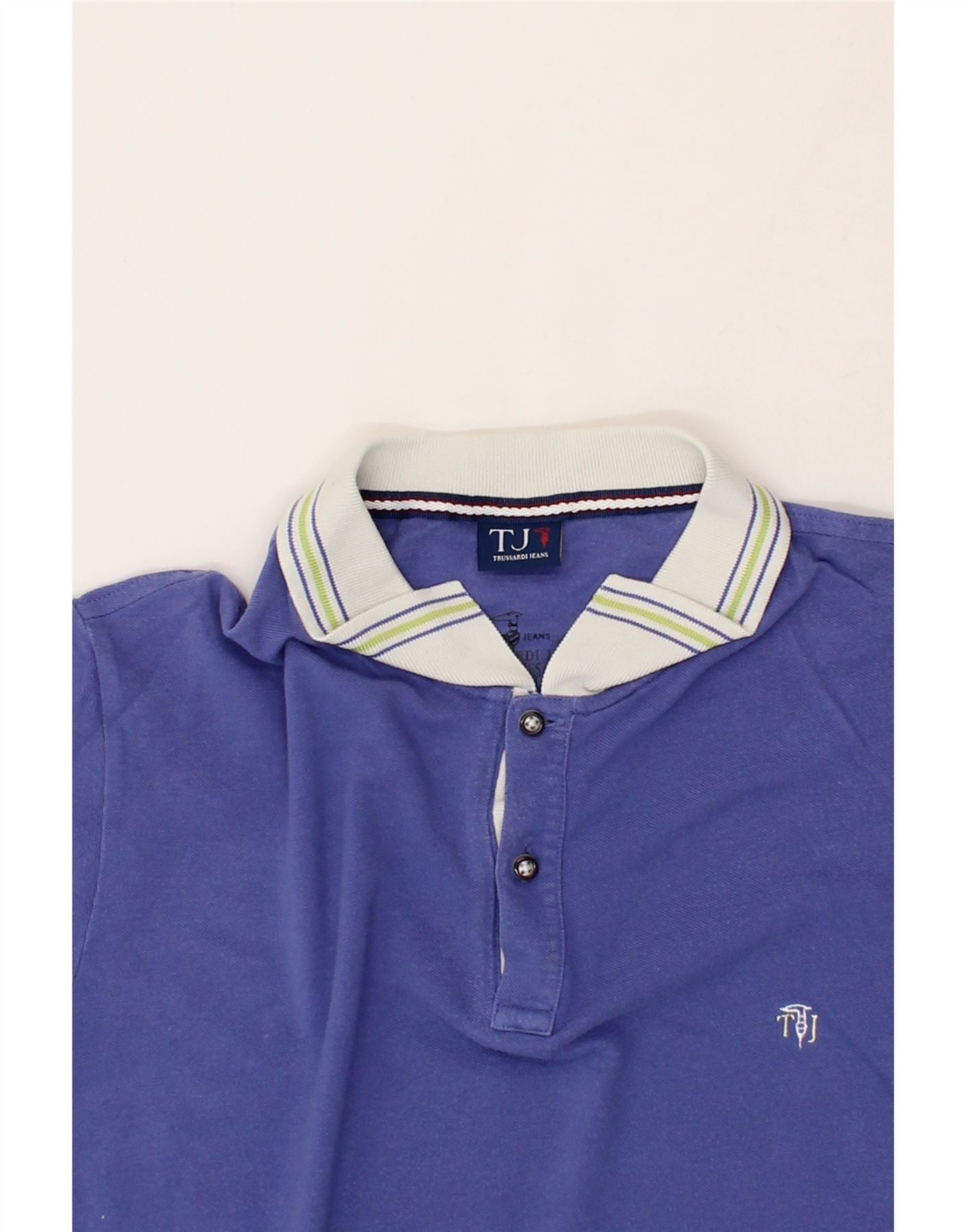 TRUSSARDI Mens Polo Shirt Large Blue Cotton Vintage Trussardi and Second-Hand Trussardi from Messina Hembry
